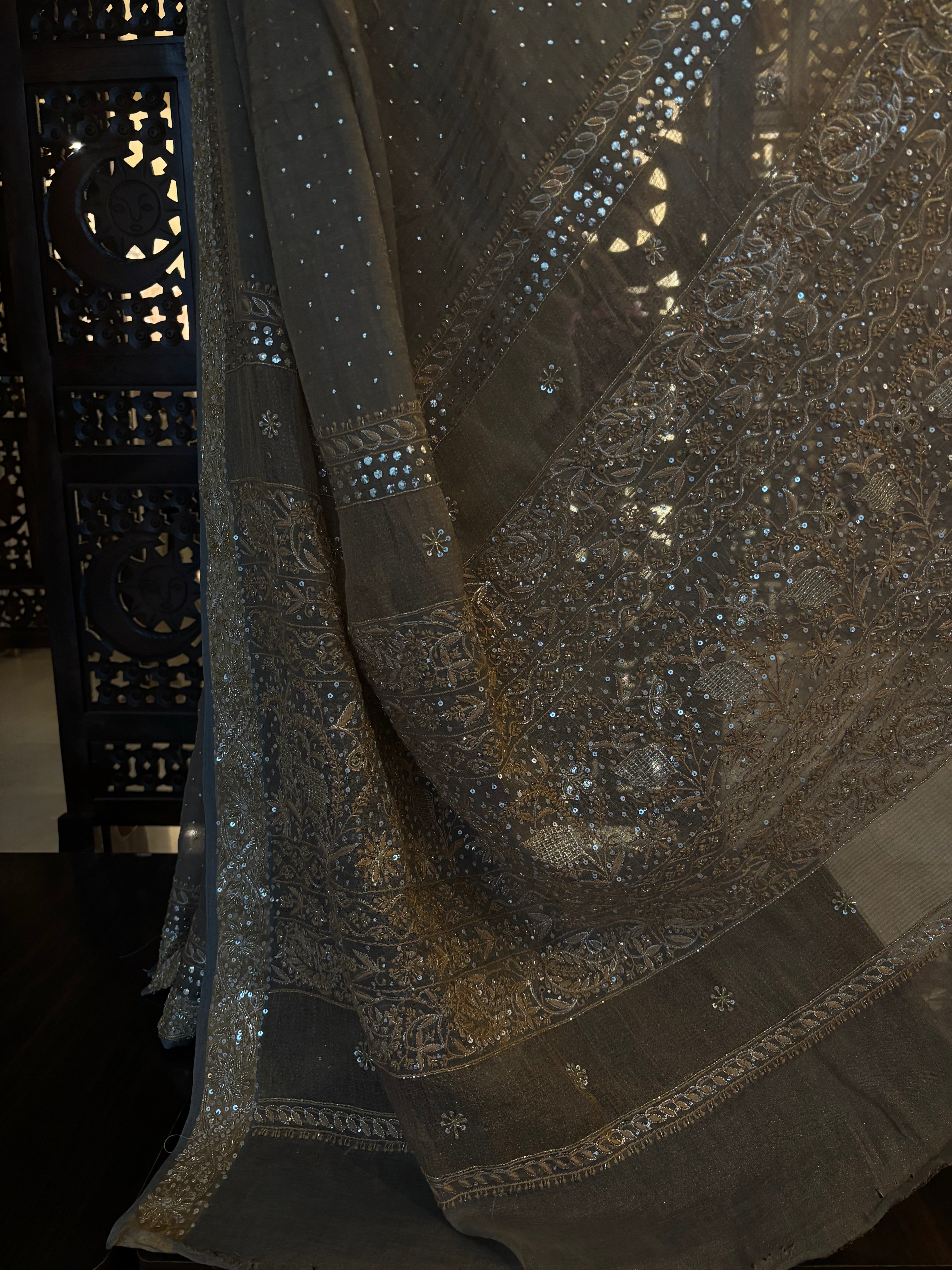 Sandrift Pure & Premium Tissue Mukaish Chikankari Saree