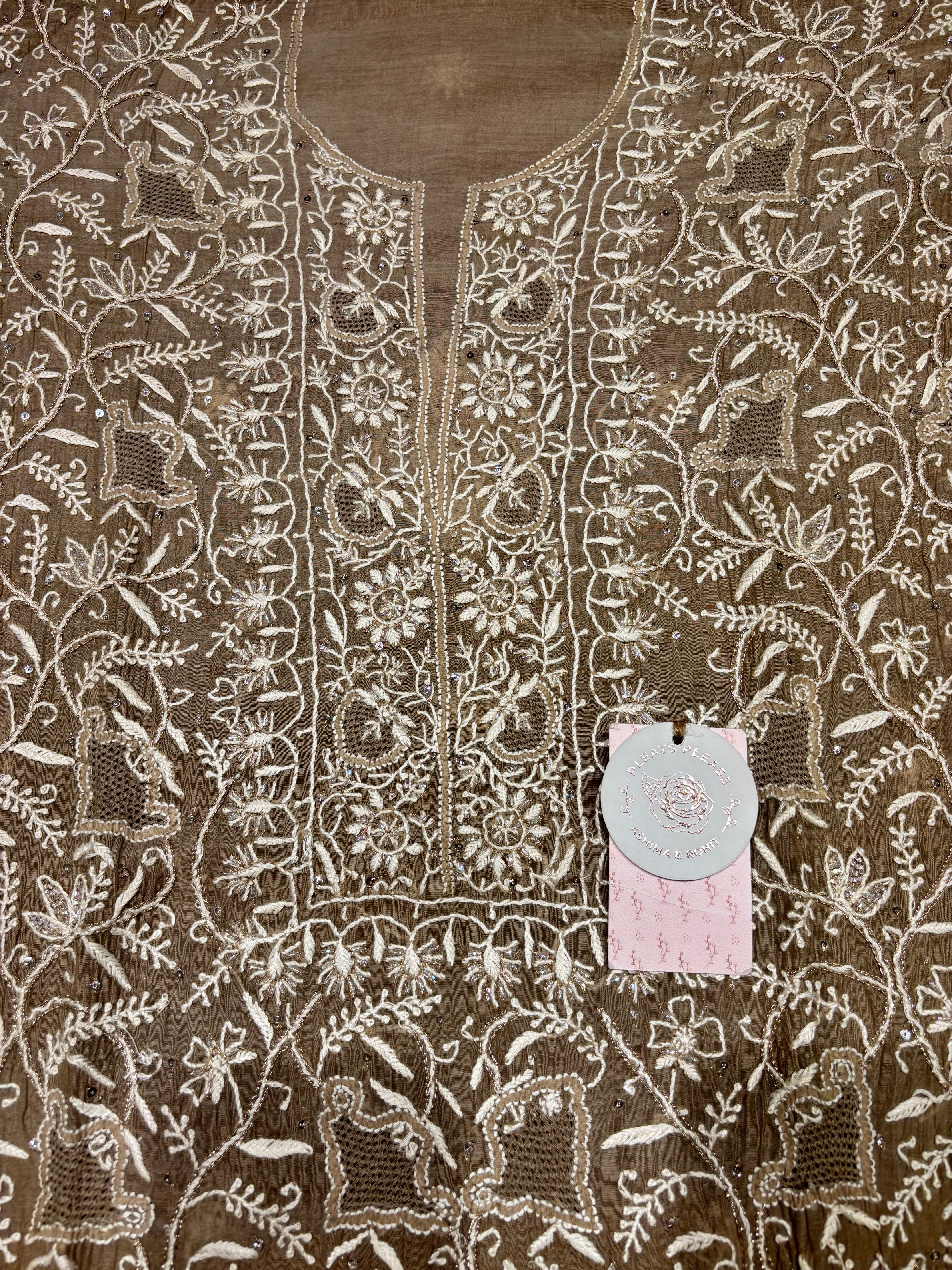 Mocha Mousse Chanderi Mul Chikankari Kurta & Dupatta Set