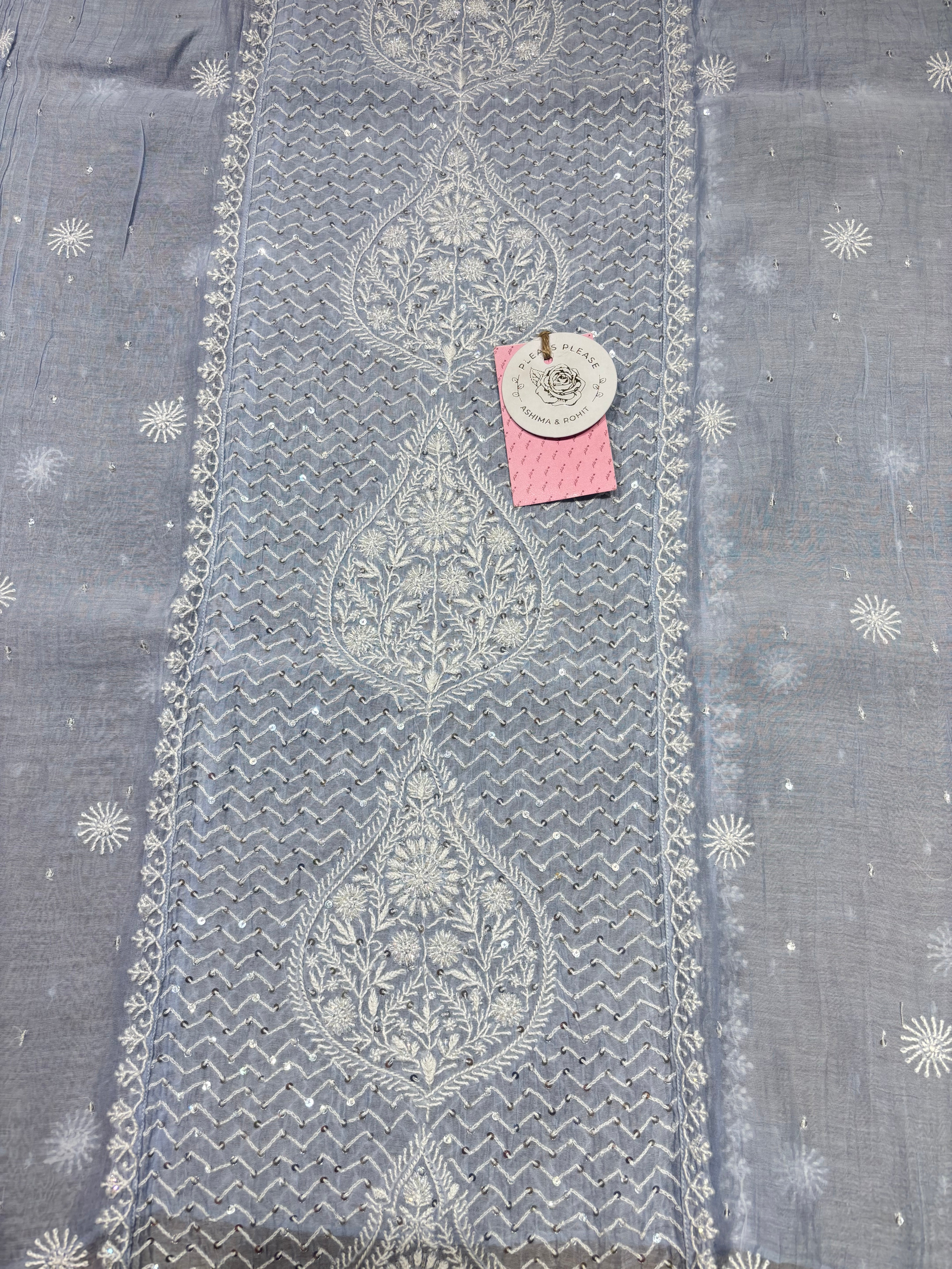 Powder Blue Chanderi Mul Chikankari Kurta & Dupatta Set