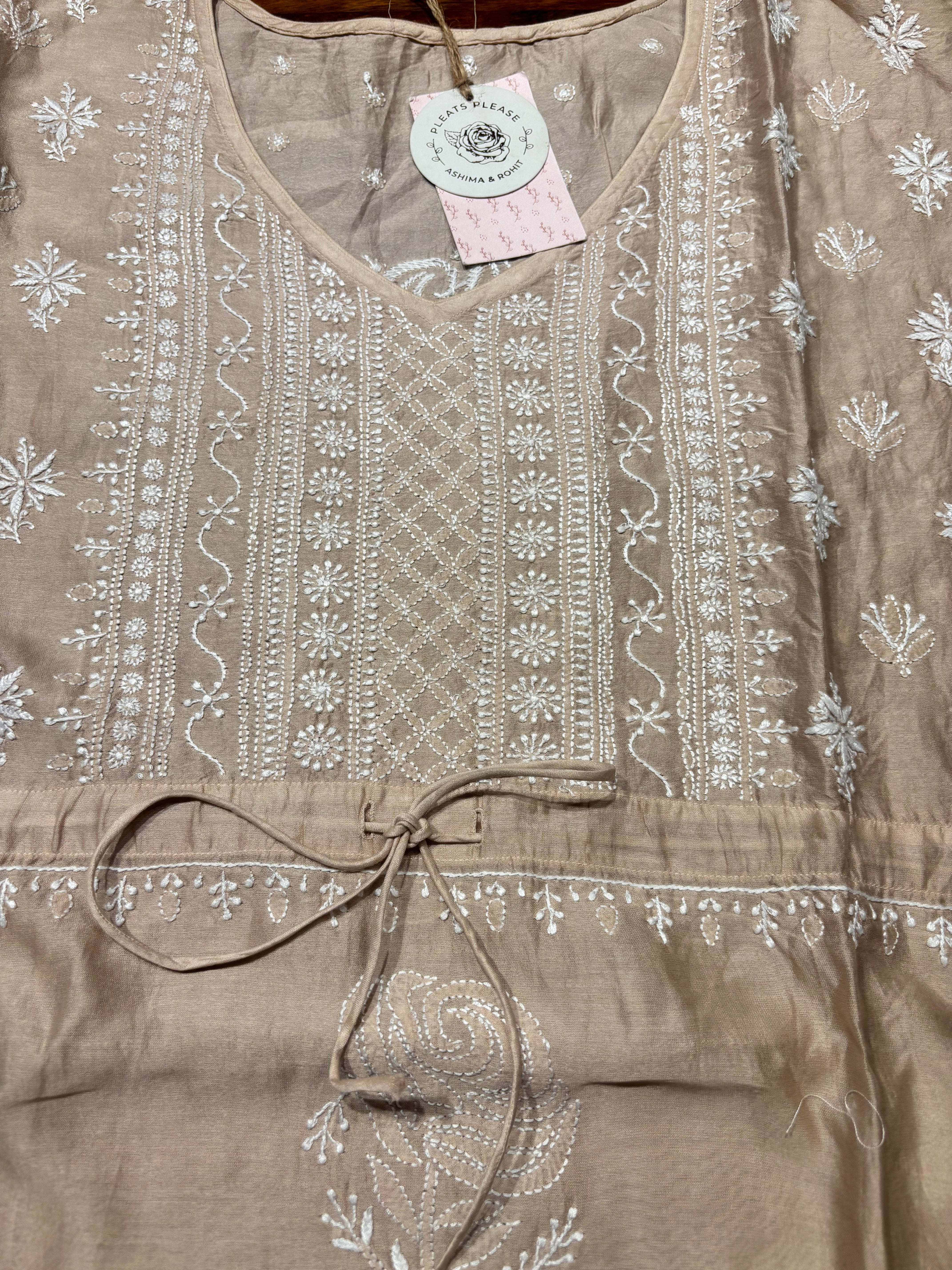 Dusty Peach Chanderi Silk Chikankari Kaftan