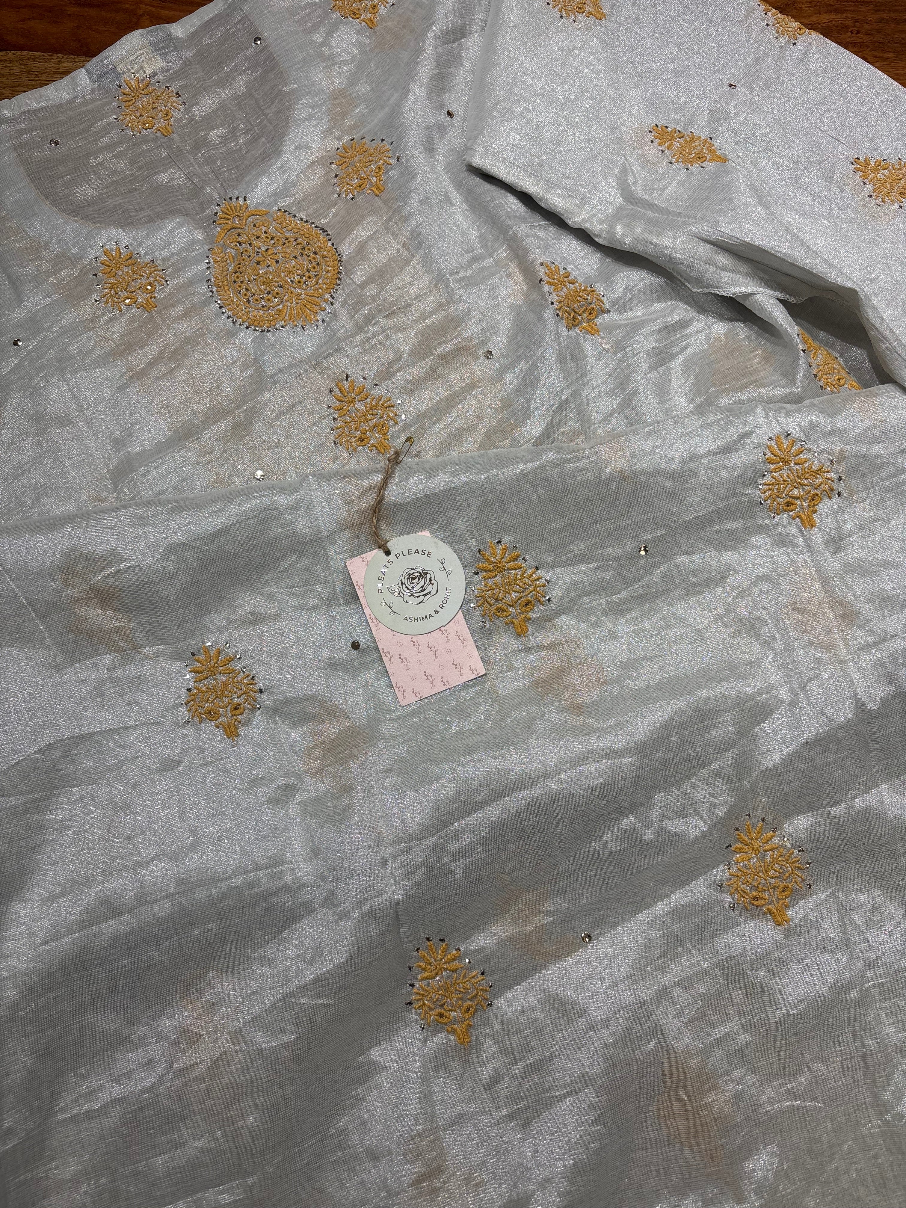 Silver Tissue Chikankari Kurta and dupatta set