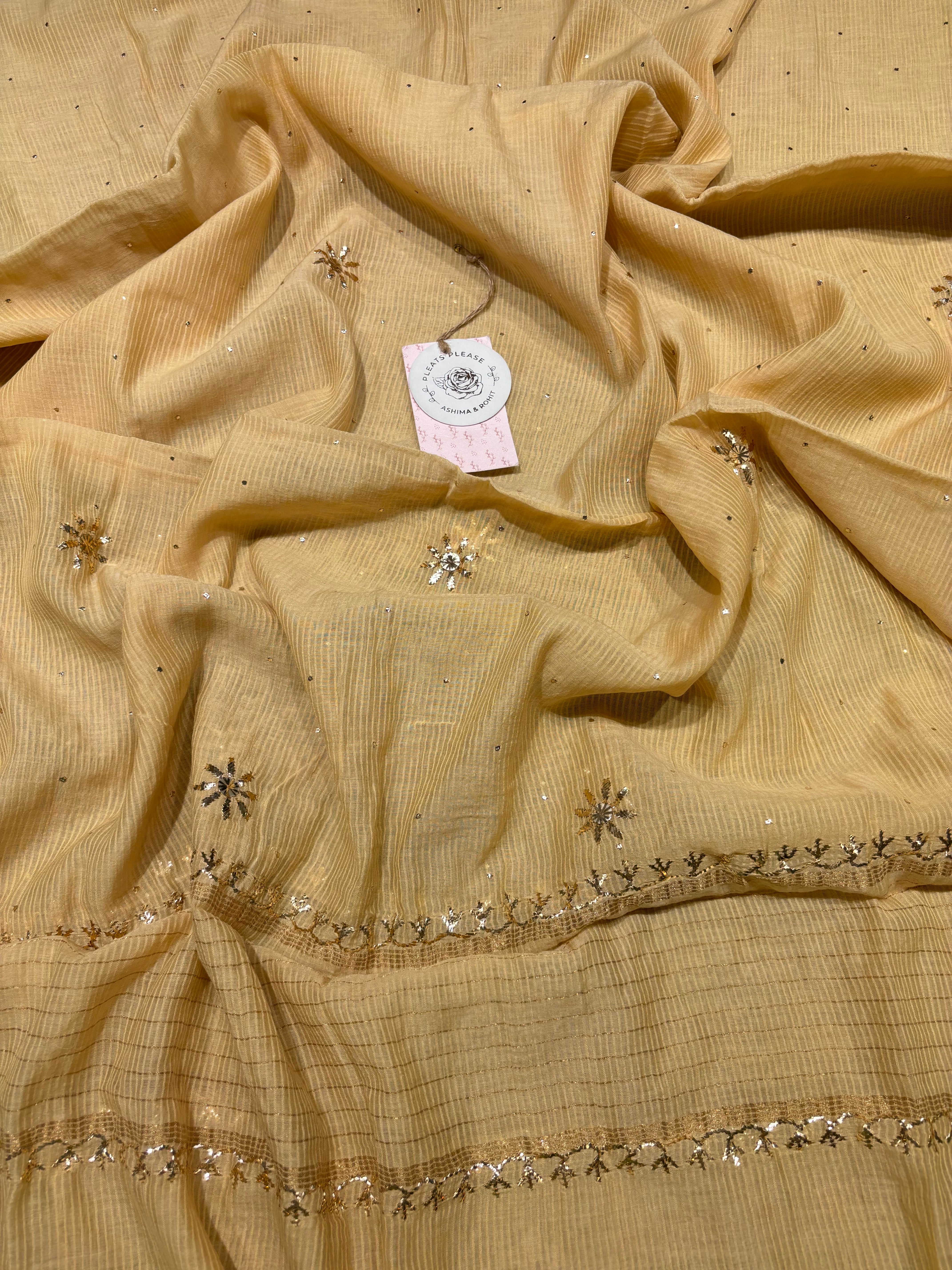 Golden Chanderi Silk Mukaish Kurta & Dupatta Set