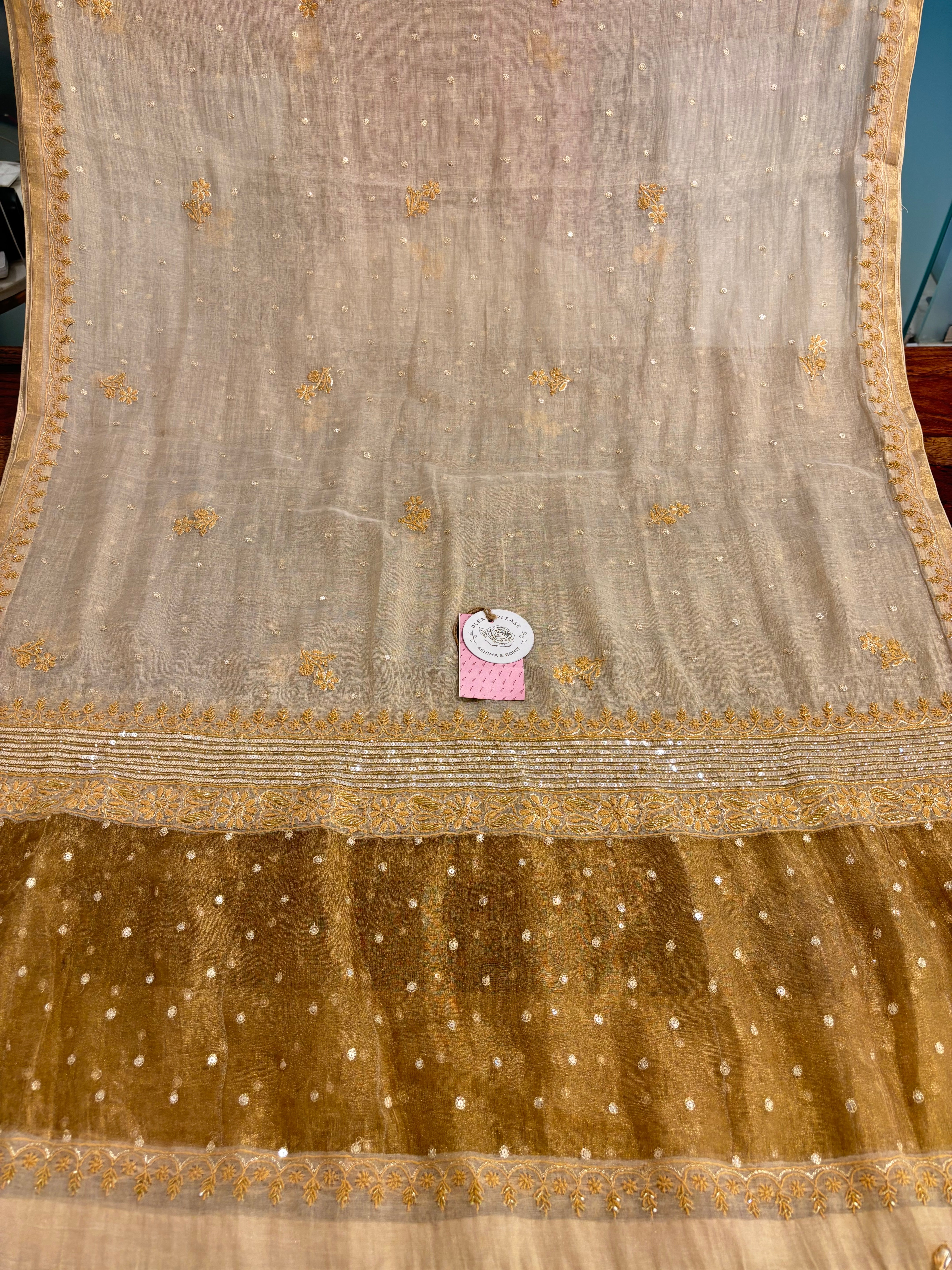 Dyeable Golden Pure & Premium Tissue Chikankari Anarkali and Dupatta