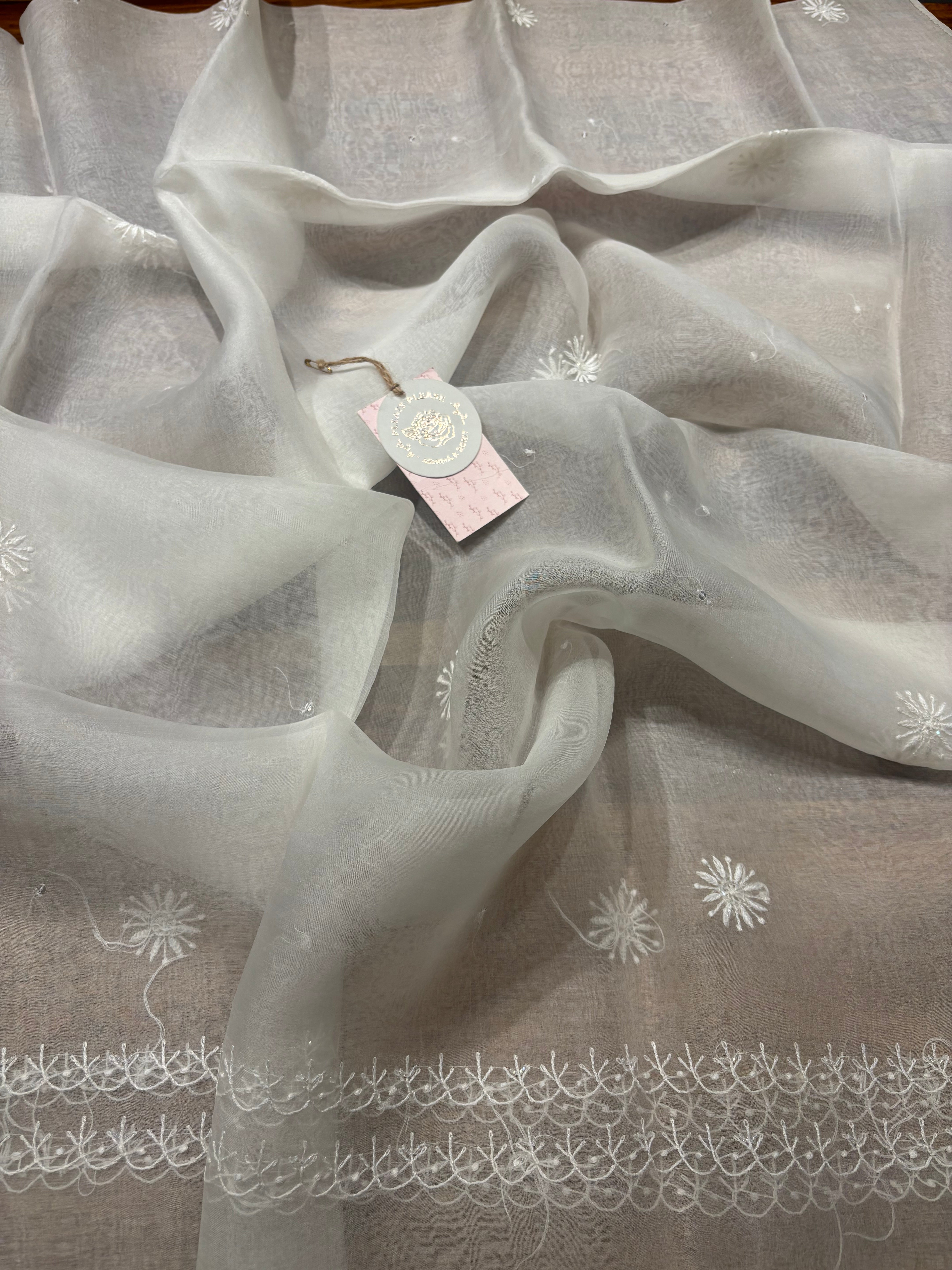 Dyeable Pure Organza Chikankari Kurta And Dupatta Set
