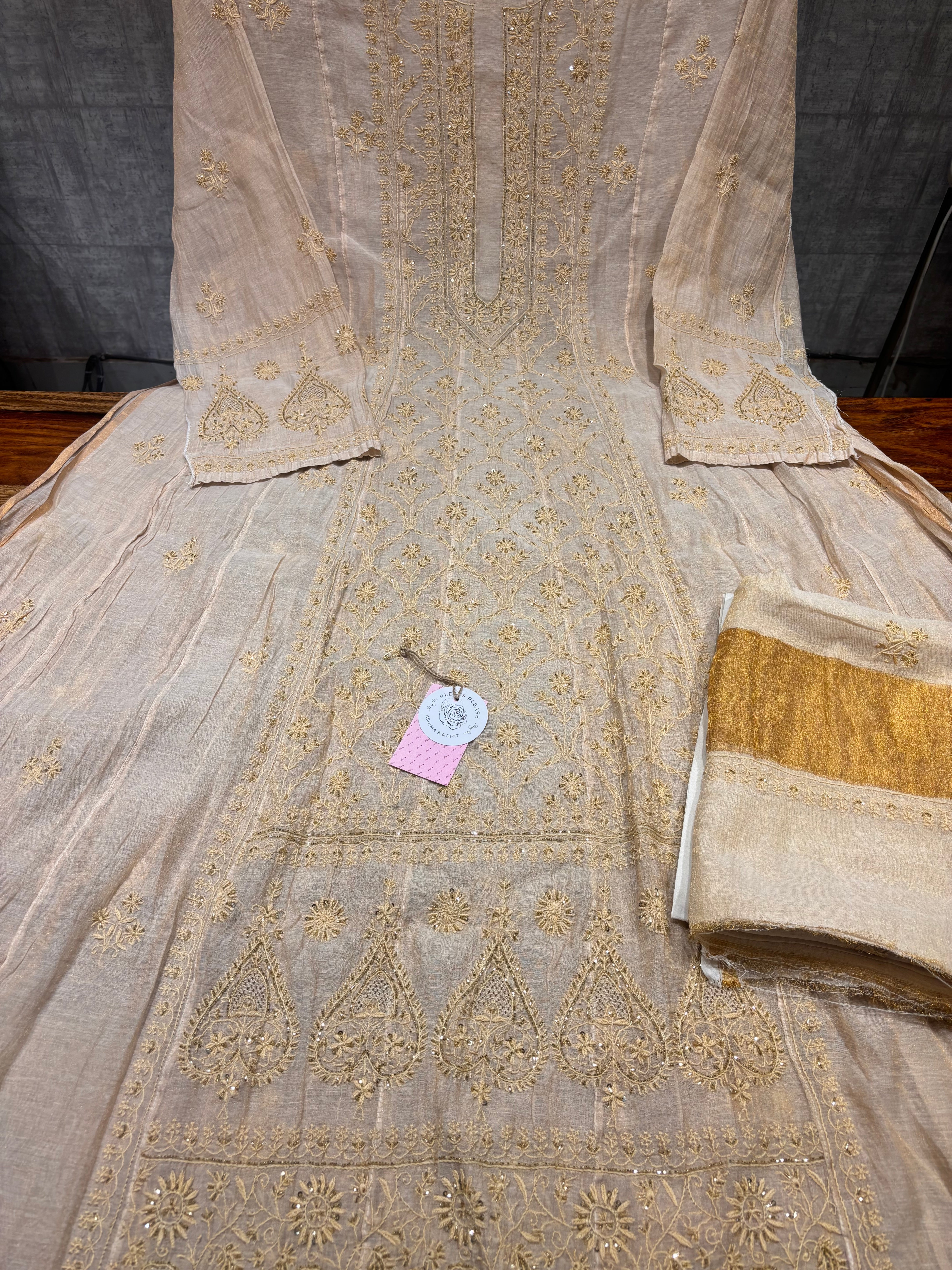 Dyeable Pure & Premium Tissue Chikankari Anarkali and Dupatta set