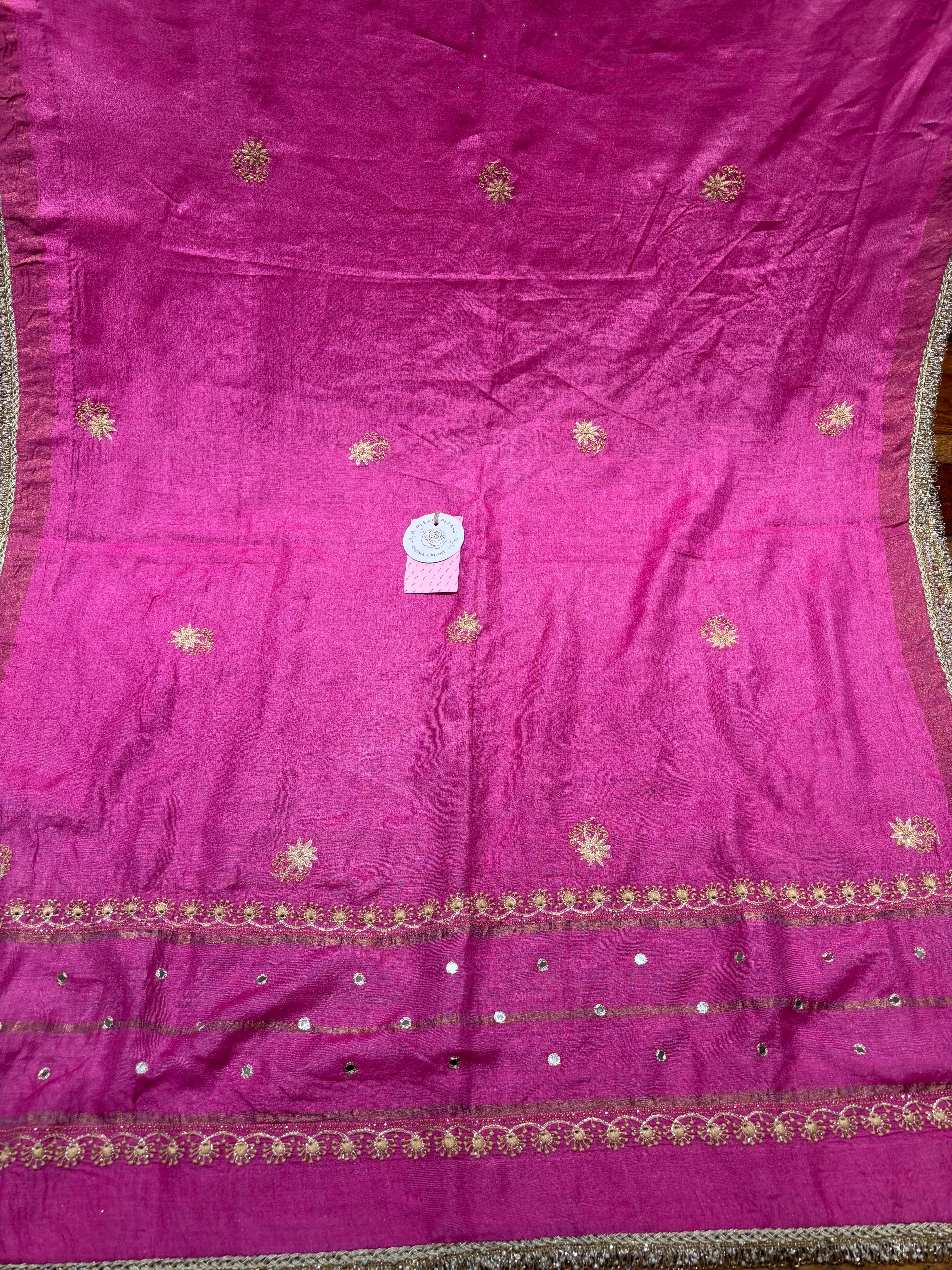 Magenta Pink Pure & Premium Monga Silk Chikankari Kurta, Dupatta & Bottom Fabric