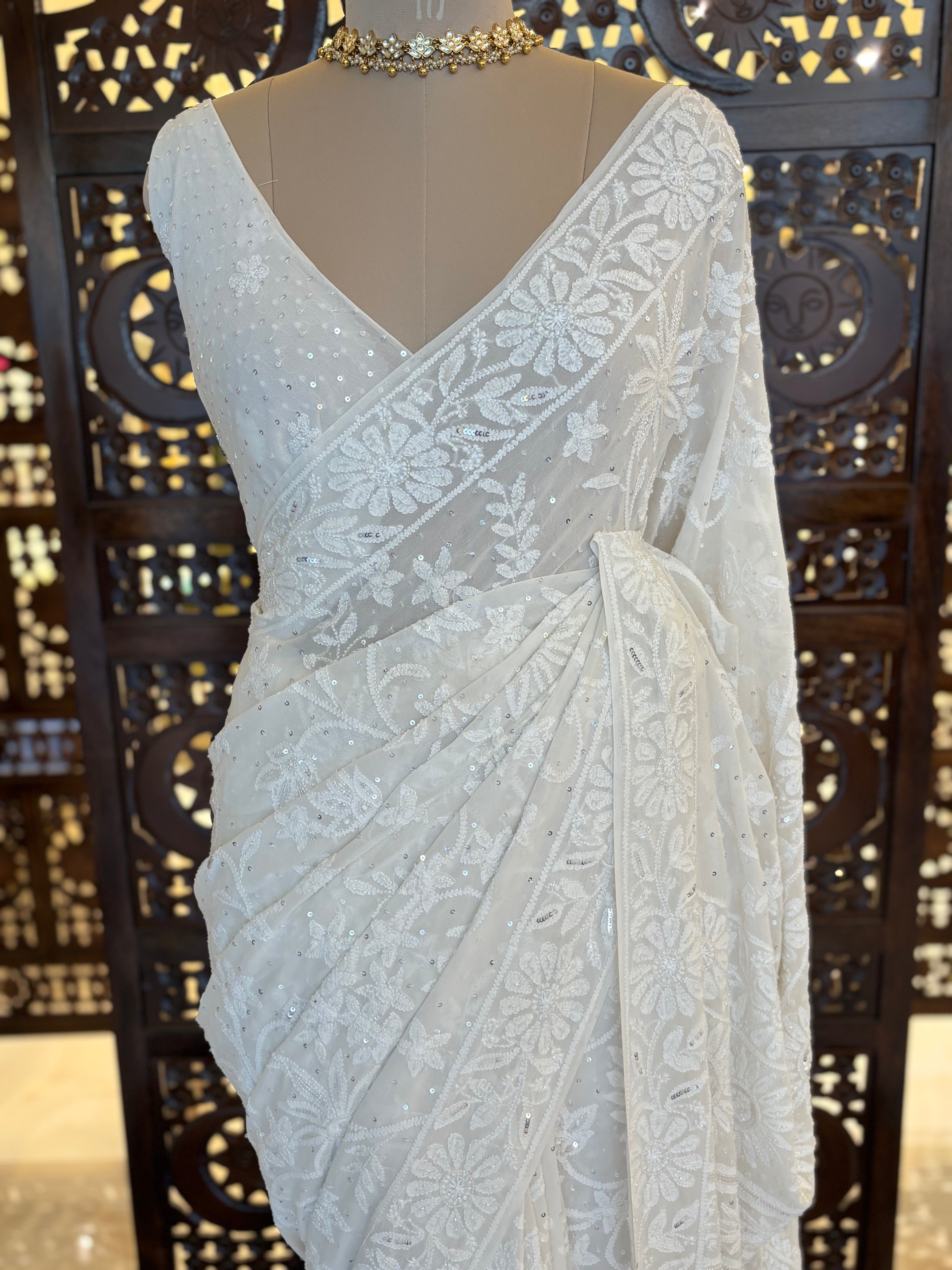 Dyeable Pure & Premium Georgette Chikankari Saree
