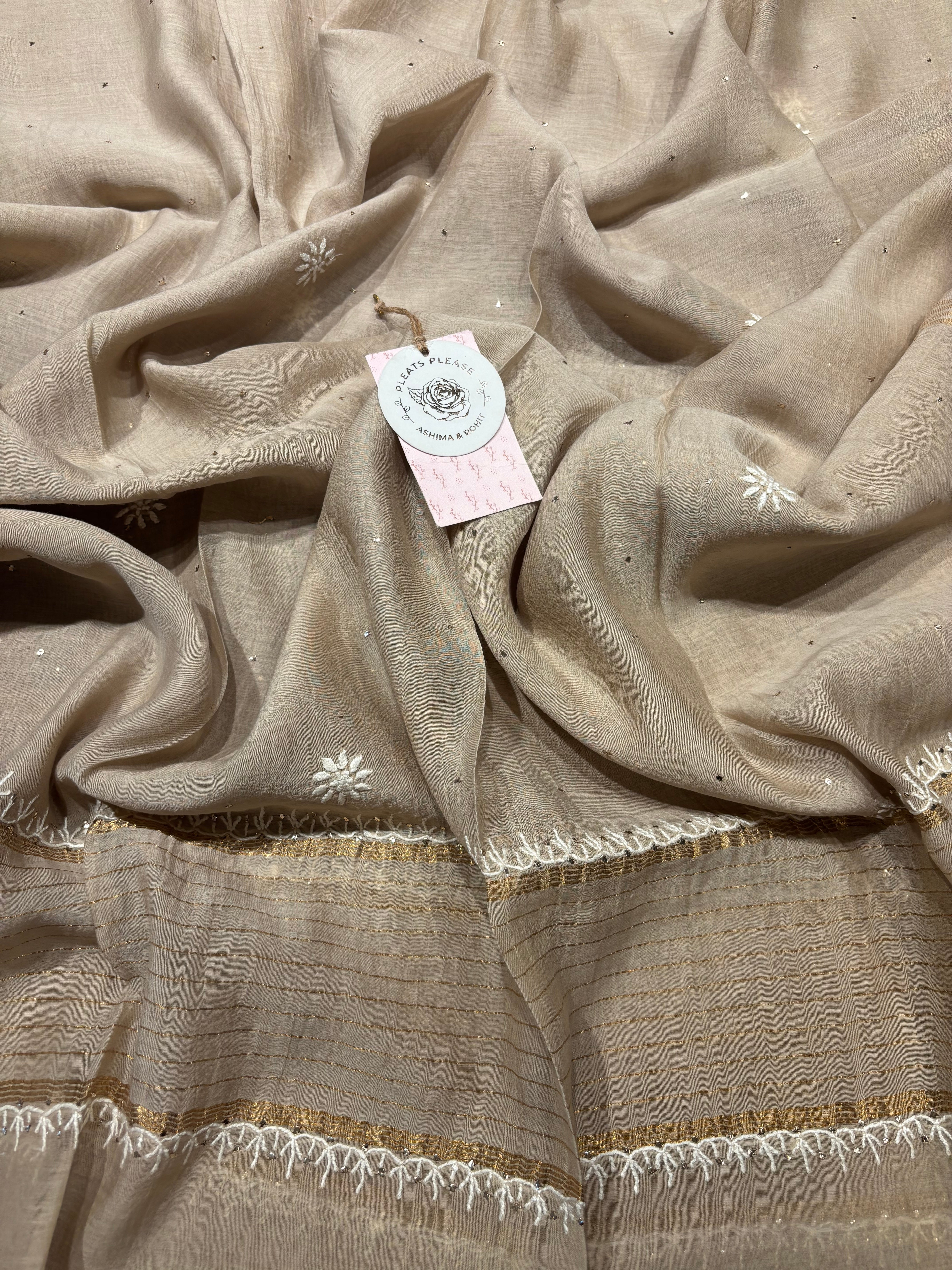 Mocha Mousse Chanderi Mul Chikankari Kurta and Dupatta set