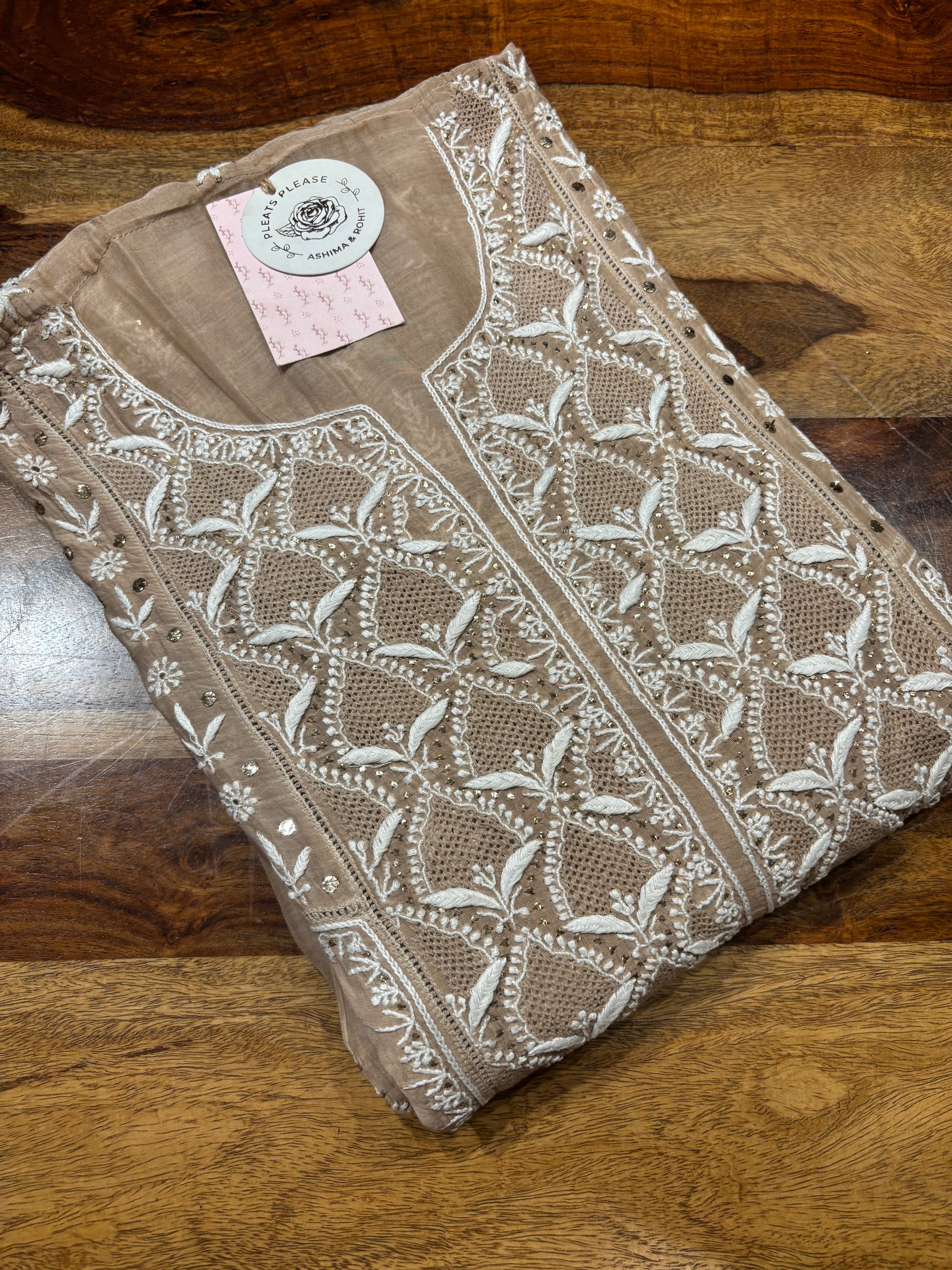 Brown Chanderi Mul Chikankari Tunic