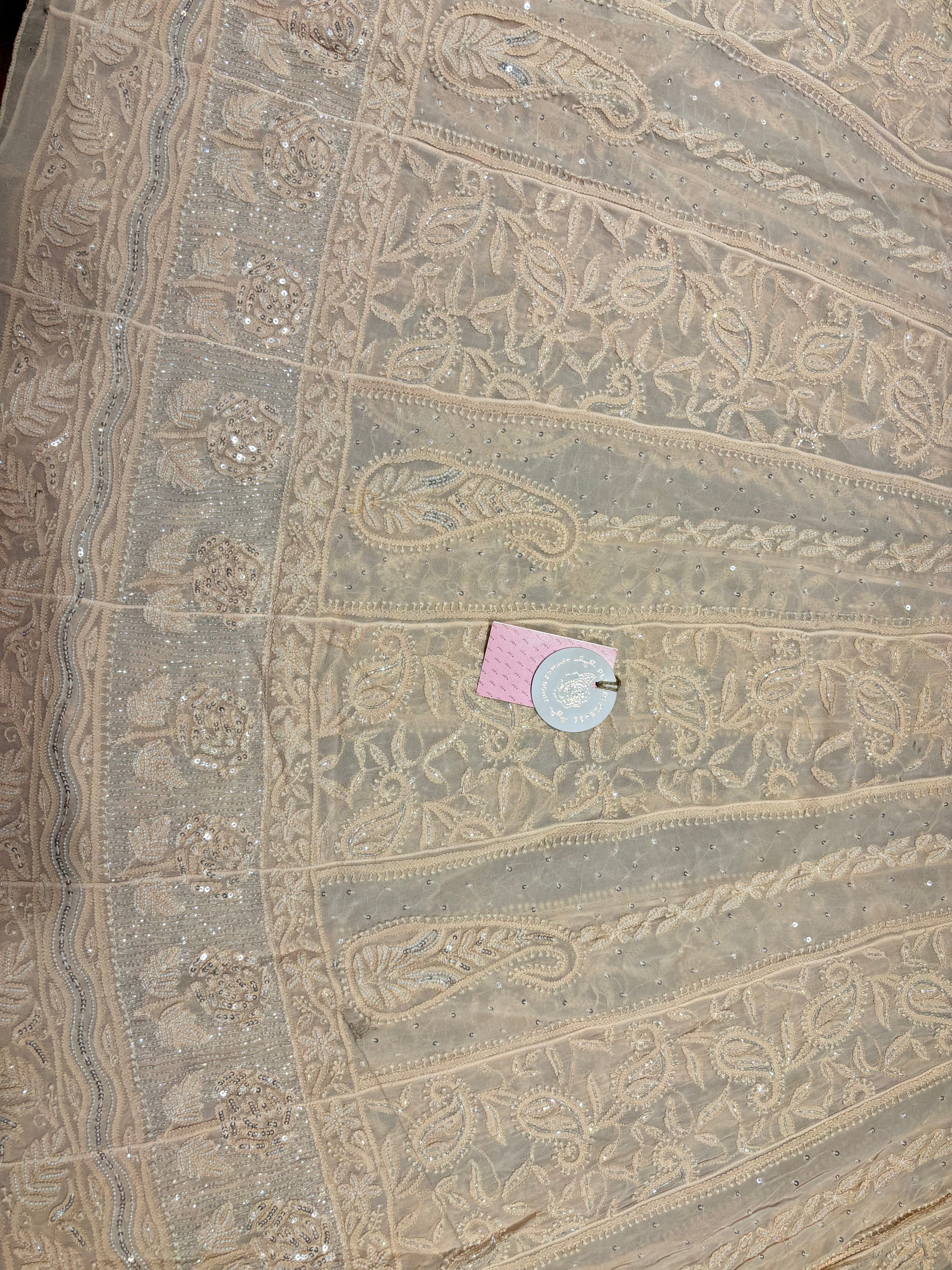 Dusty Peach Georgette Chikankari Anarkali & Dupatta Set