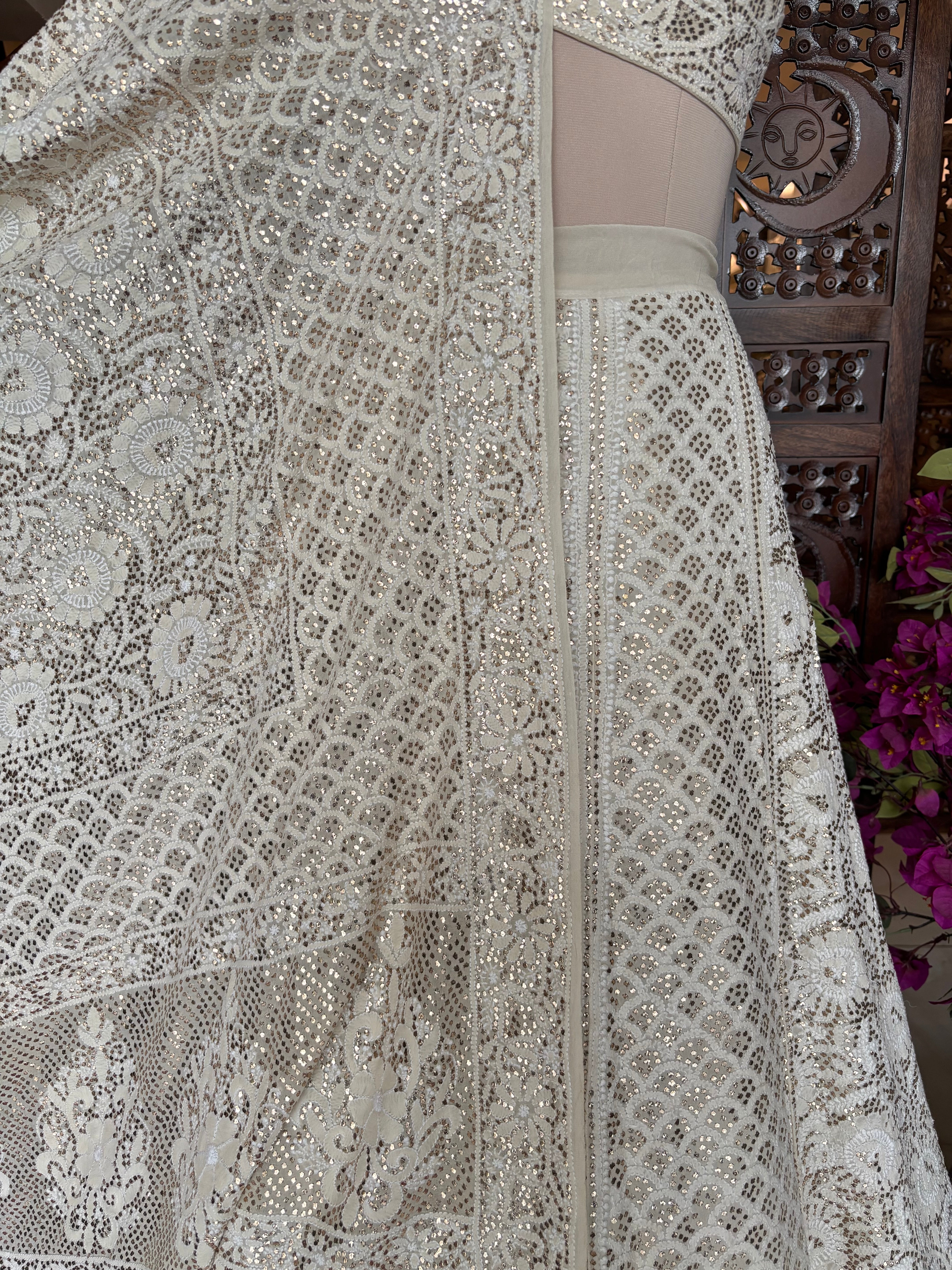 Dyeable Pure & Premium Georgette Mukaish Lehenga & Dupatta Set