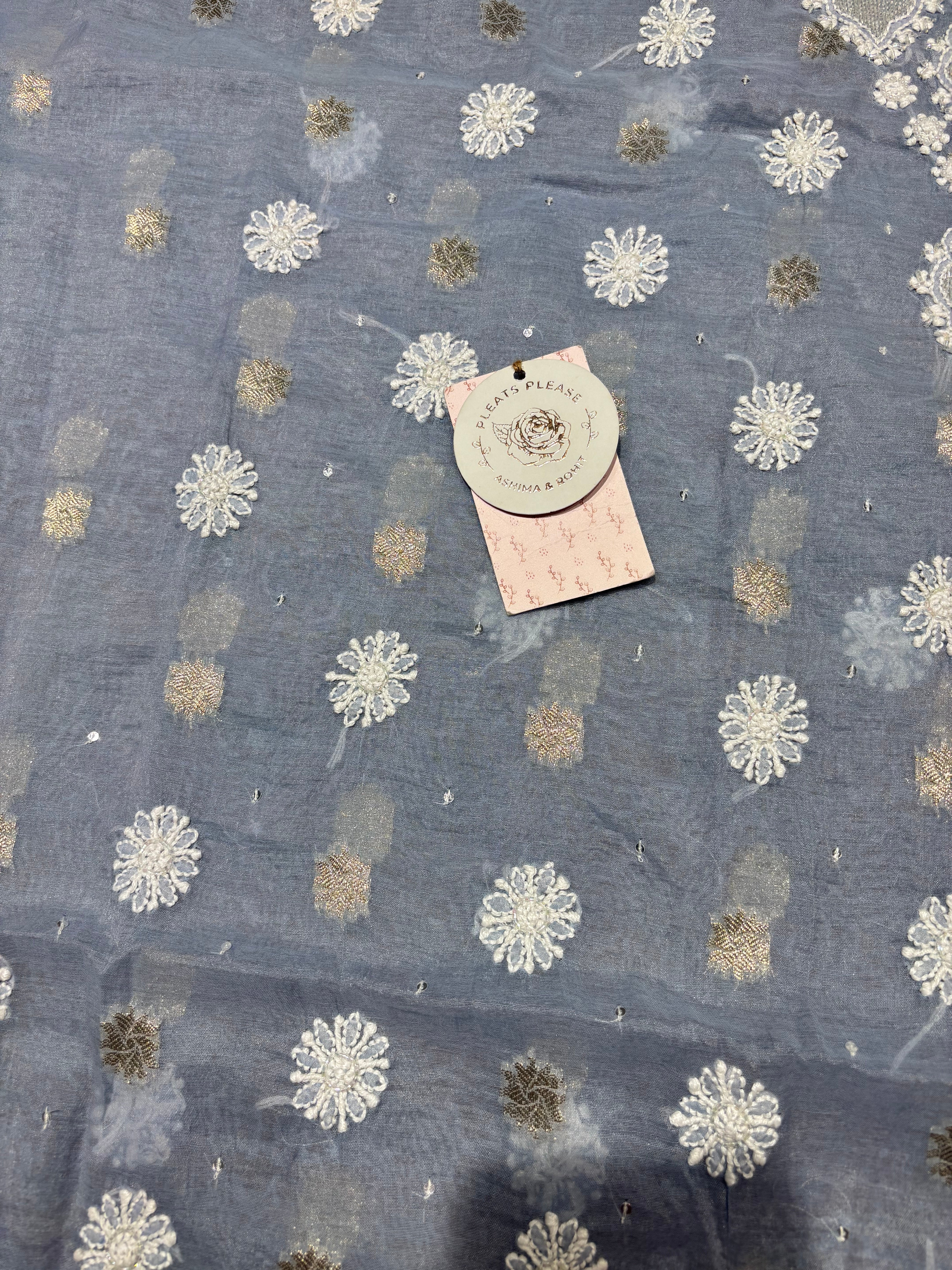 Powder Blue Chanderi Silk Chikankari Kurta & Dupatta Fabric
