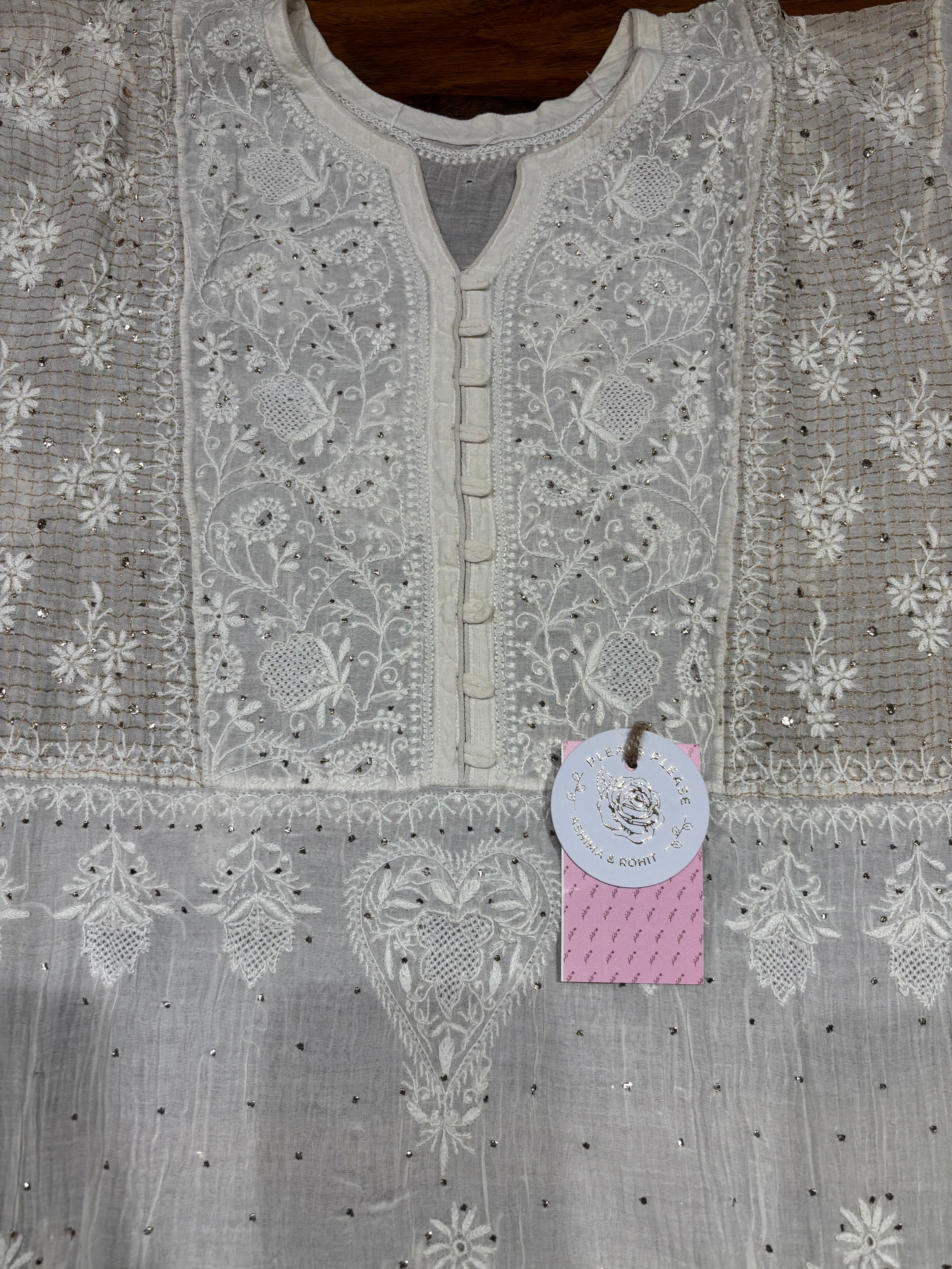 Dyeable Chanderi Mul Chikankari & Mukaish Kurta & Dupatta Set