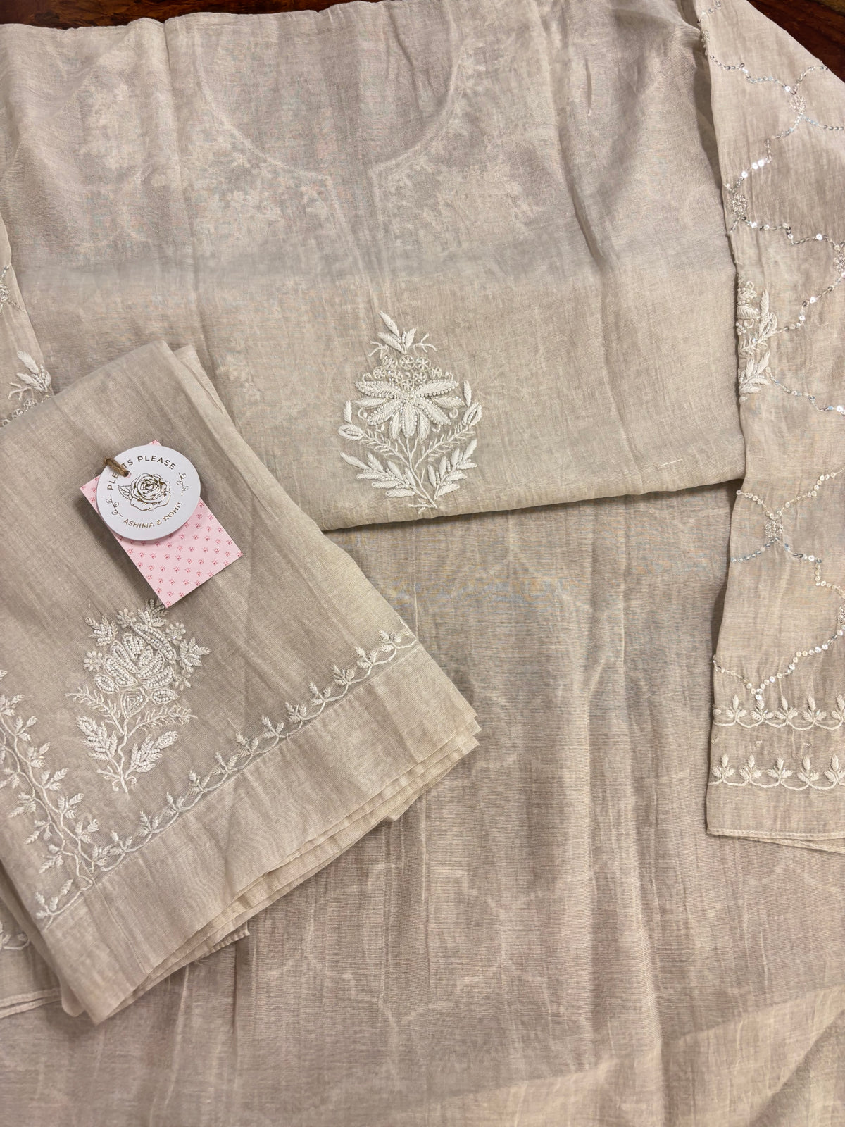 Dyeable Silver Tissue Chikankari Co-ord Set
