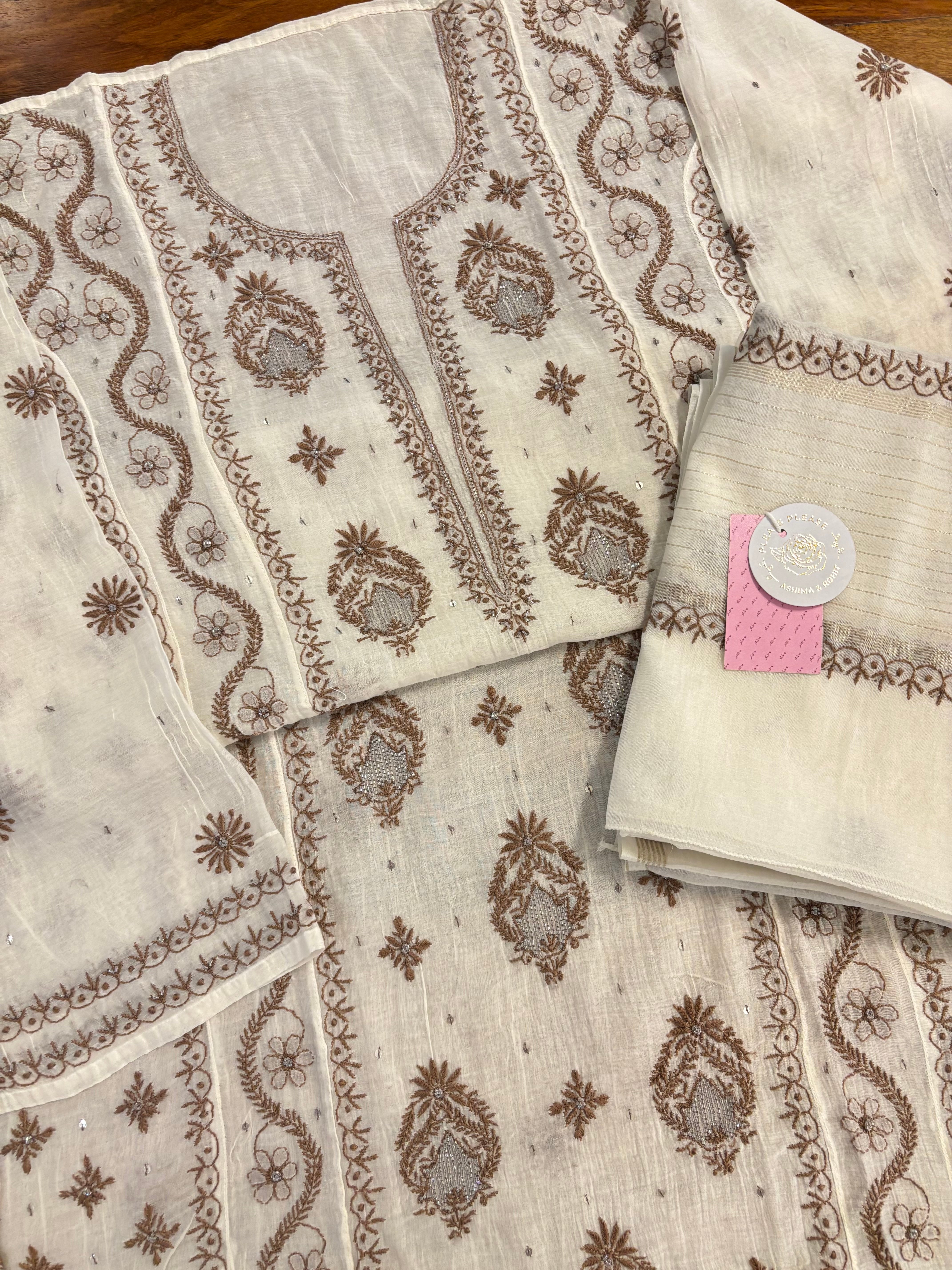 Dyeable Chanderi Chikankari Kurta & Dupatta