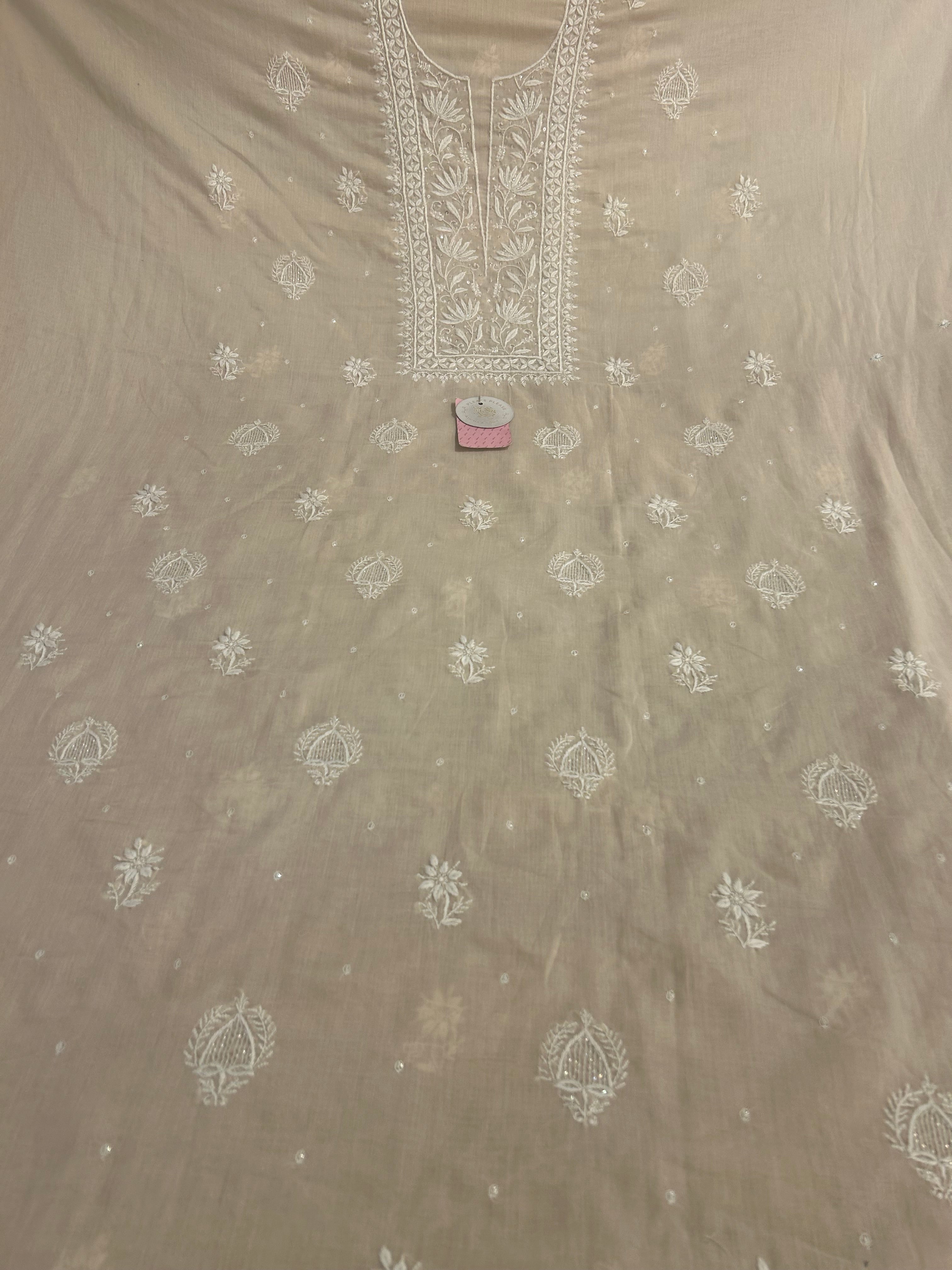 Sand Nude Mulmul Chikankari Kurta - Pleats PleaseChikankari