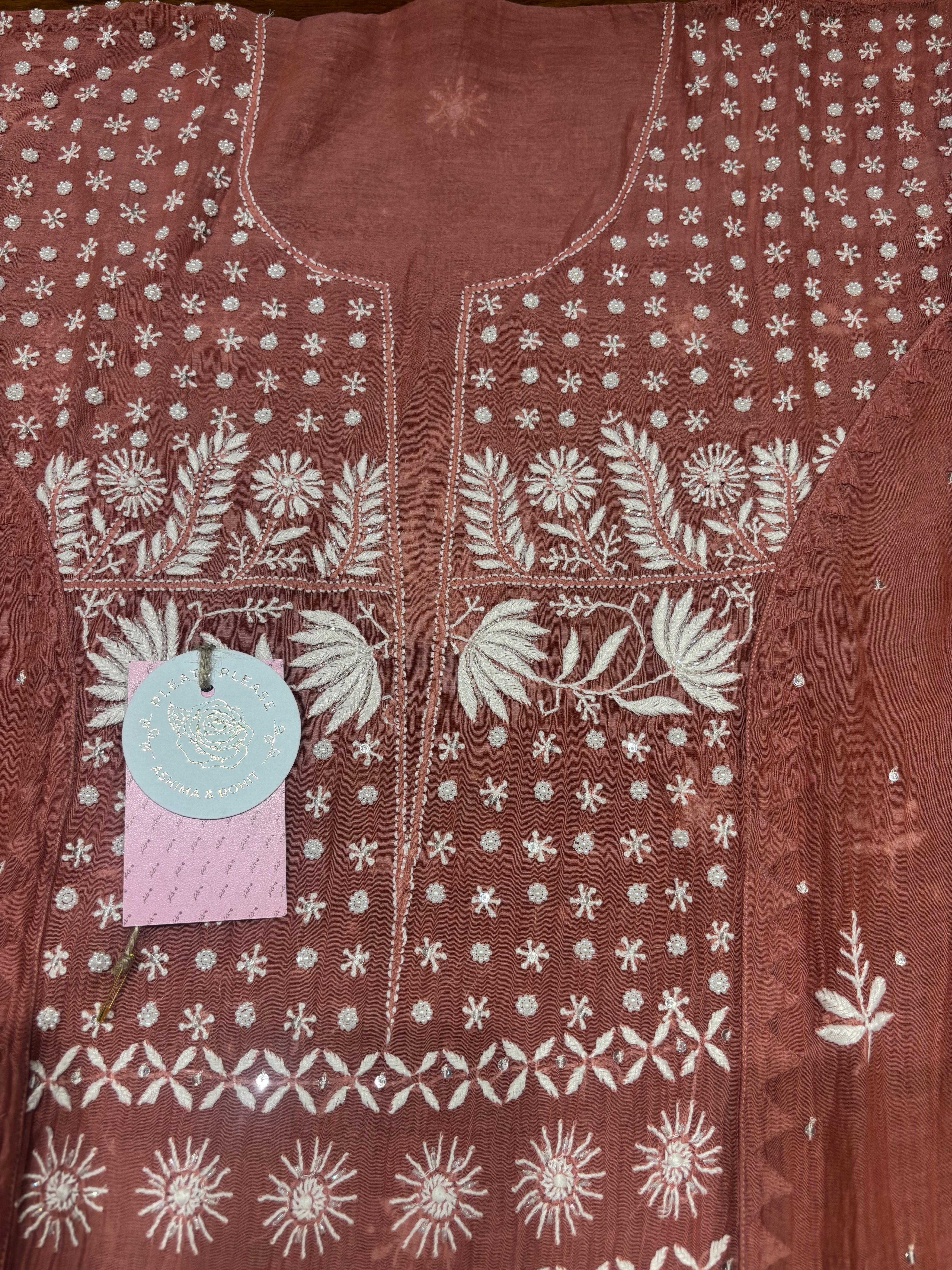 Coral Chanderi Mul Chikankari Kurta & Dupatta Set