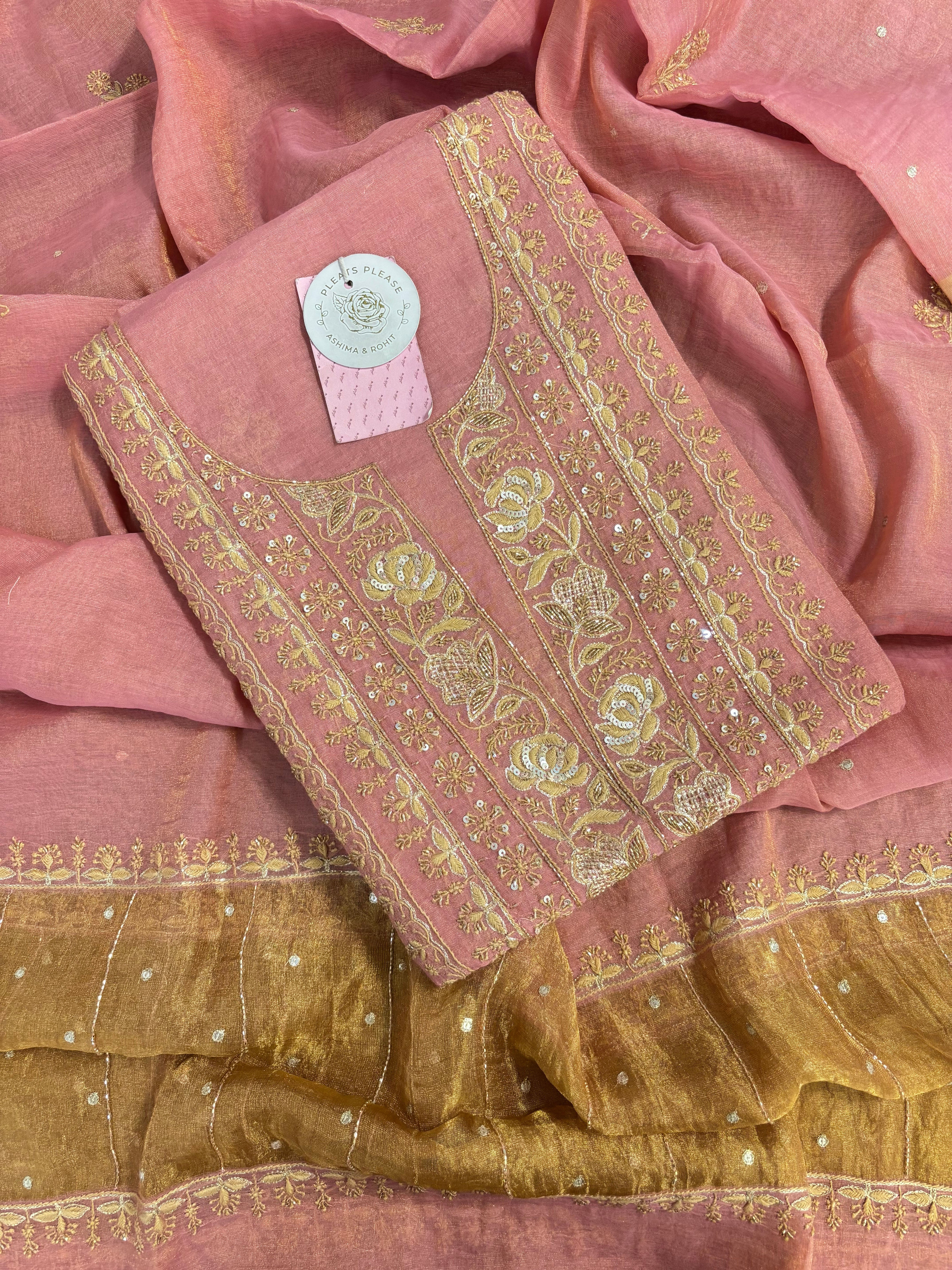 Champagne Pink Pure & Premium Tissue Kurta & Dupatta