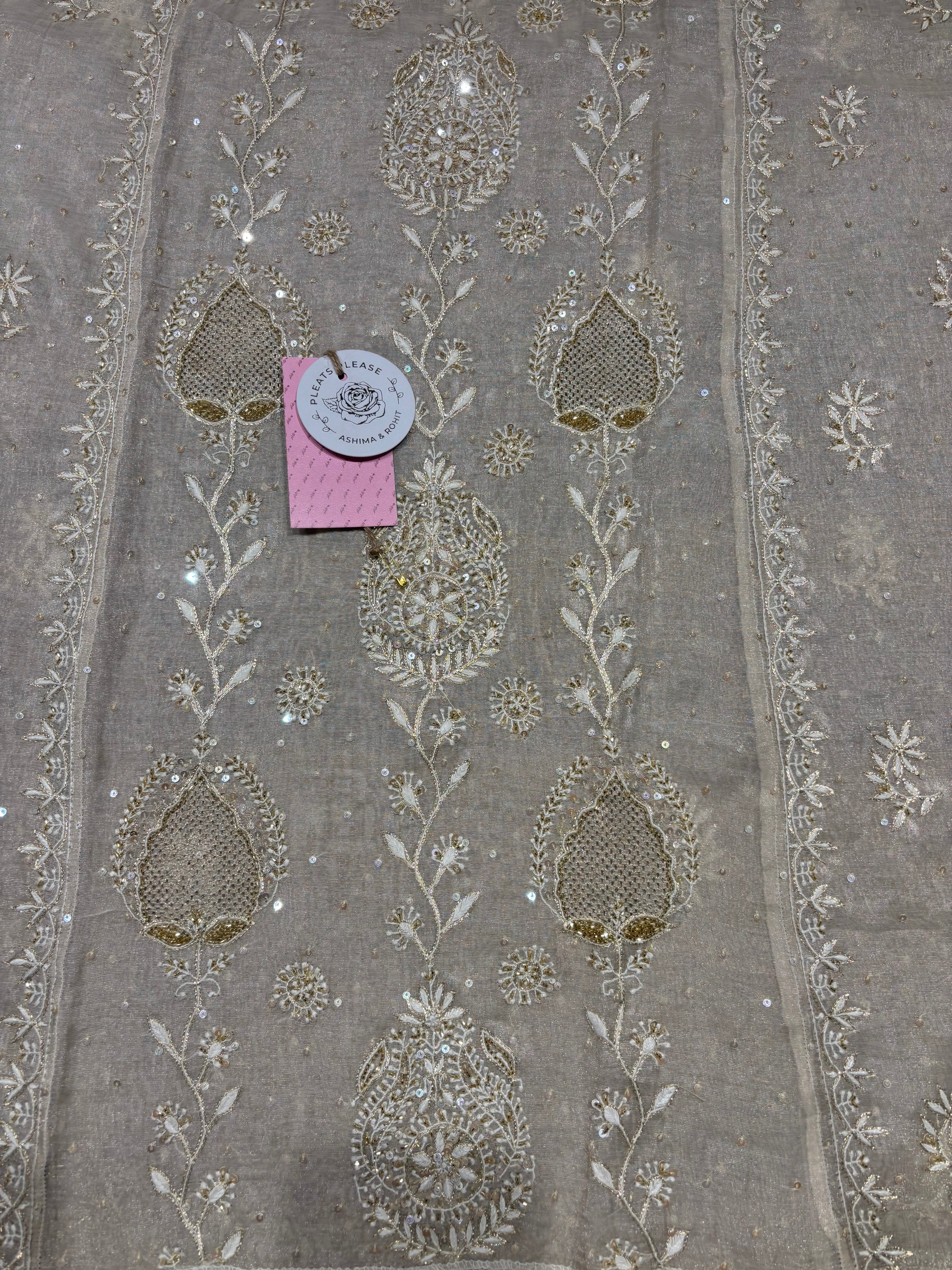 Dyeable Pure and Premium Silver Tissue Chikankari Kurta and Dupatta Set