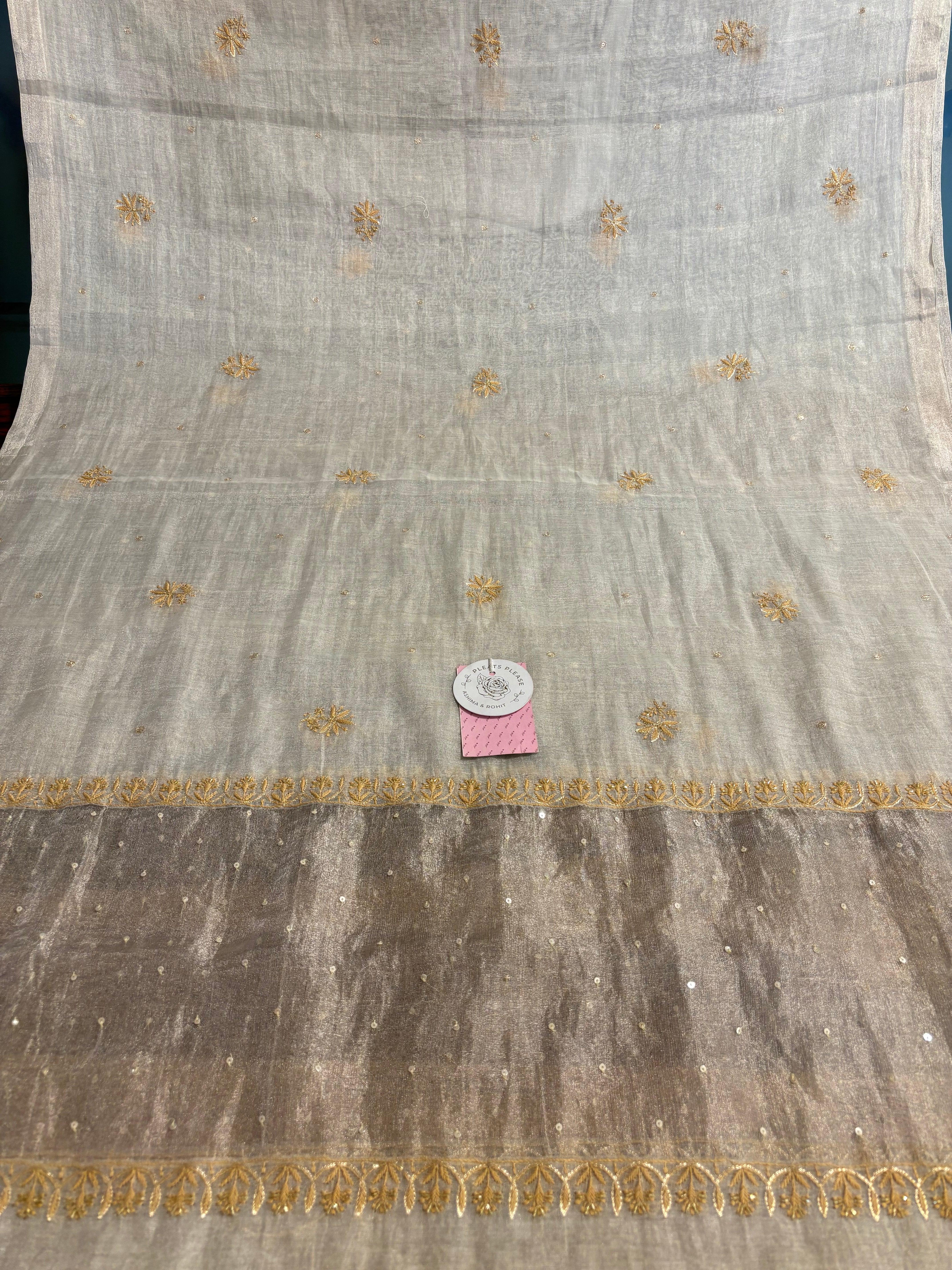 Dyeable Pure & Premium Silver Tissue Chikankari Kurta & Dupatta - Pleats PleaseChikankari