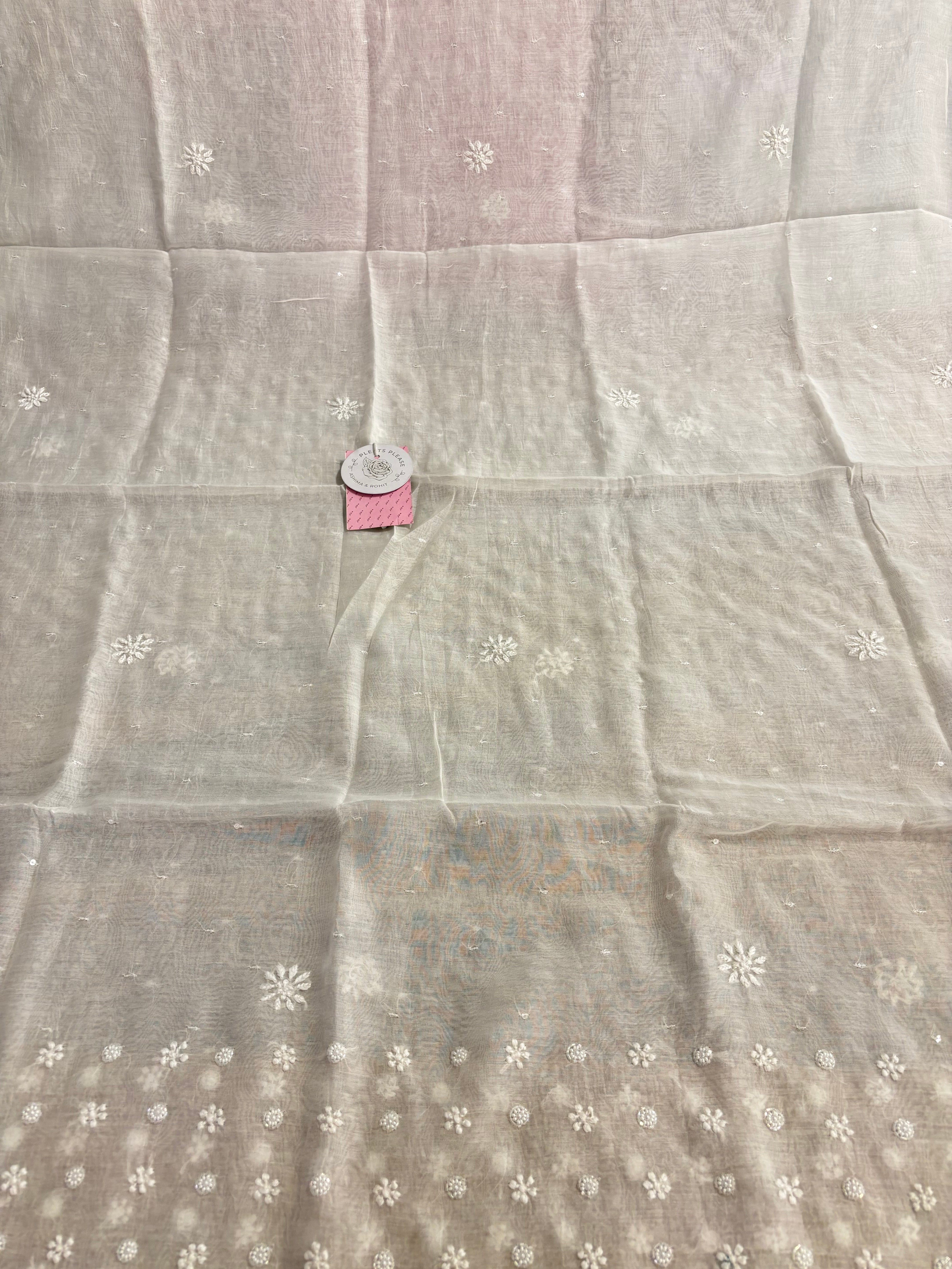 Dyeable Chanderi Mirror Chikankari Anarkali & Dupatta Set - Pleats PleaseChikankari