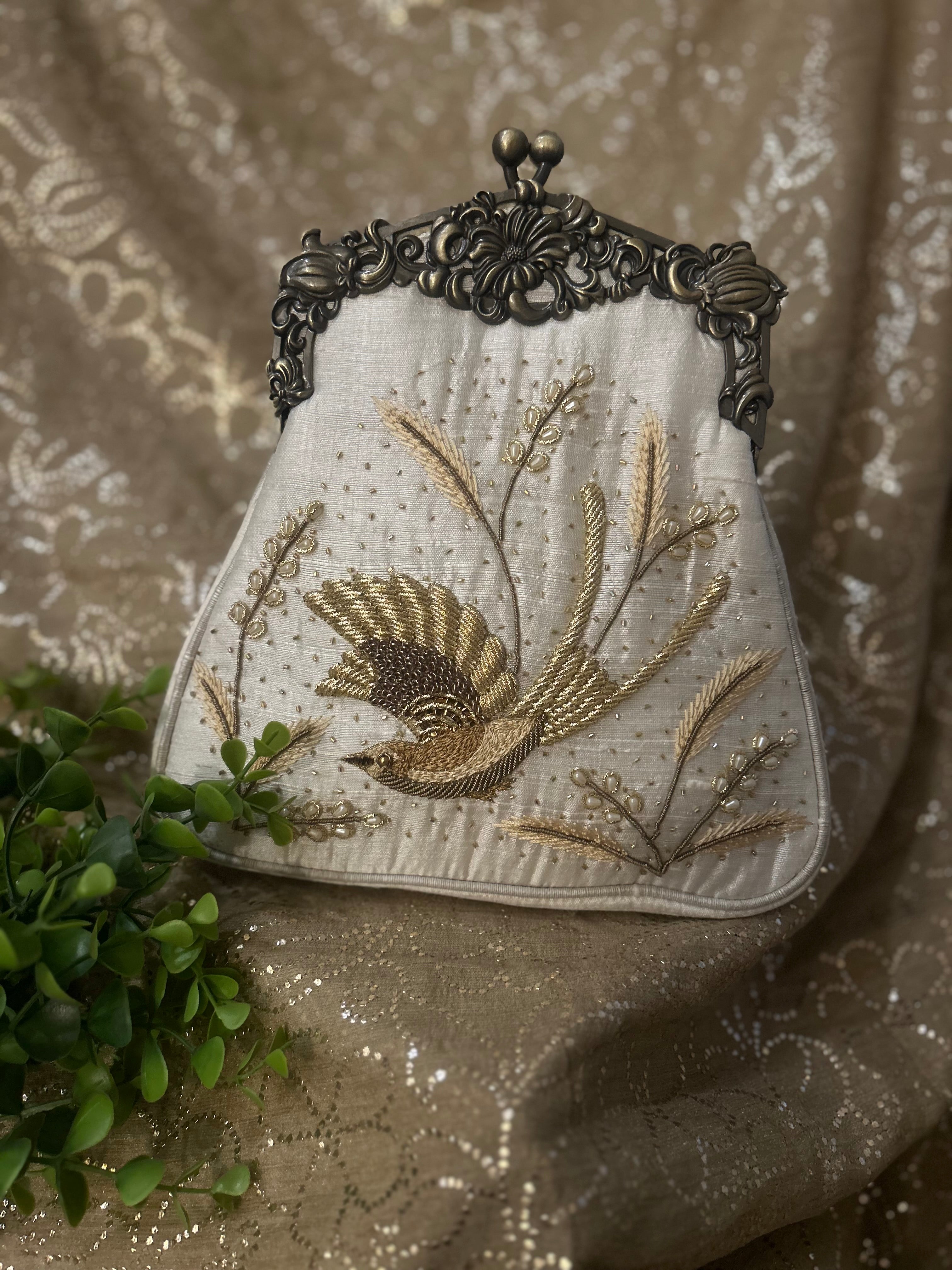 Ivory Zardozi Chikankari Clutch Bag