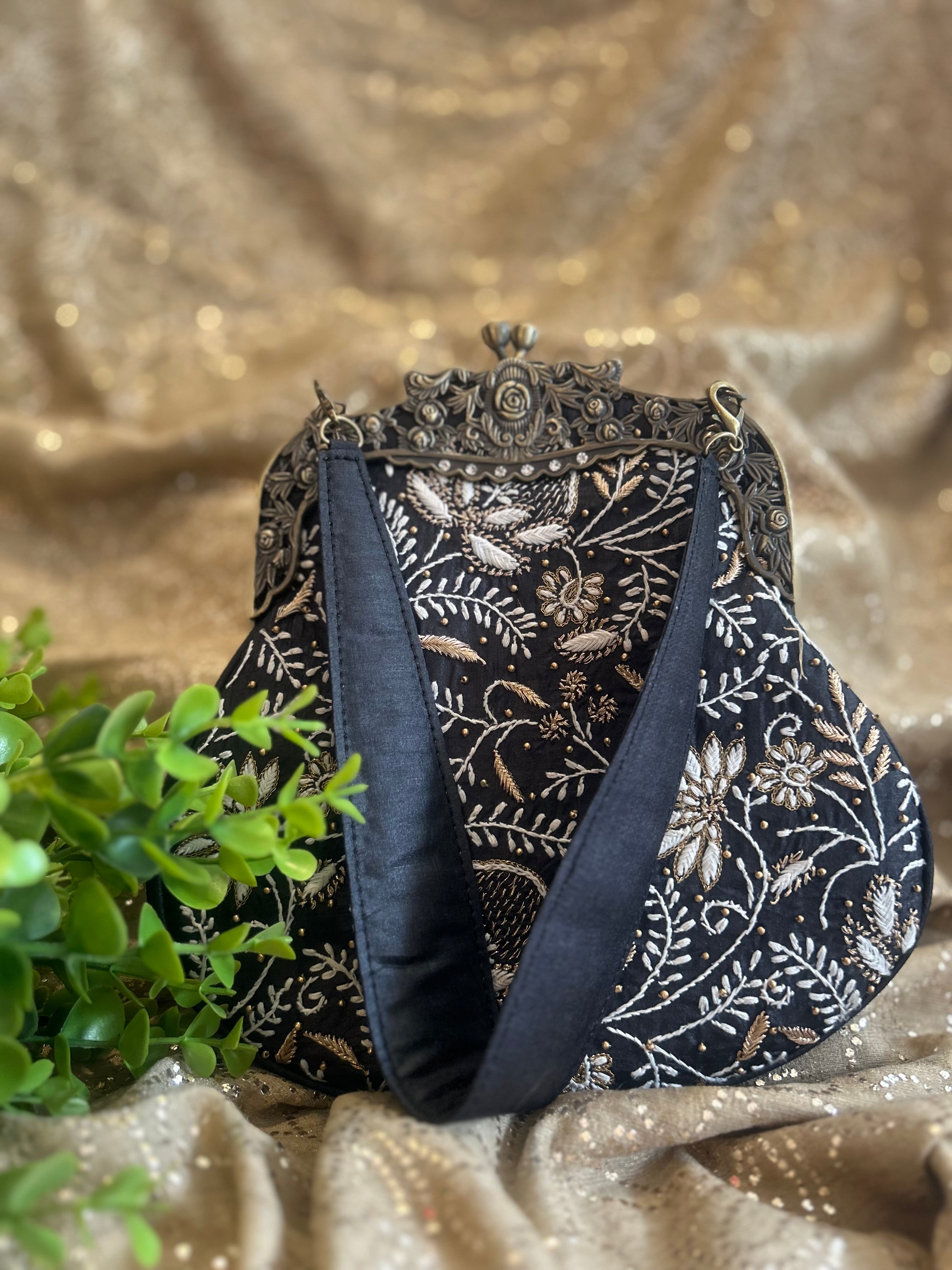 Black Chikankari Clutch Bag - Pleats PleaseChikankari