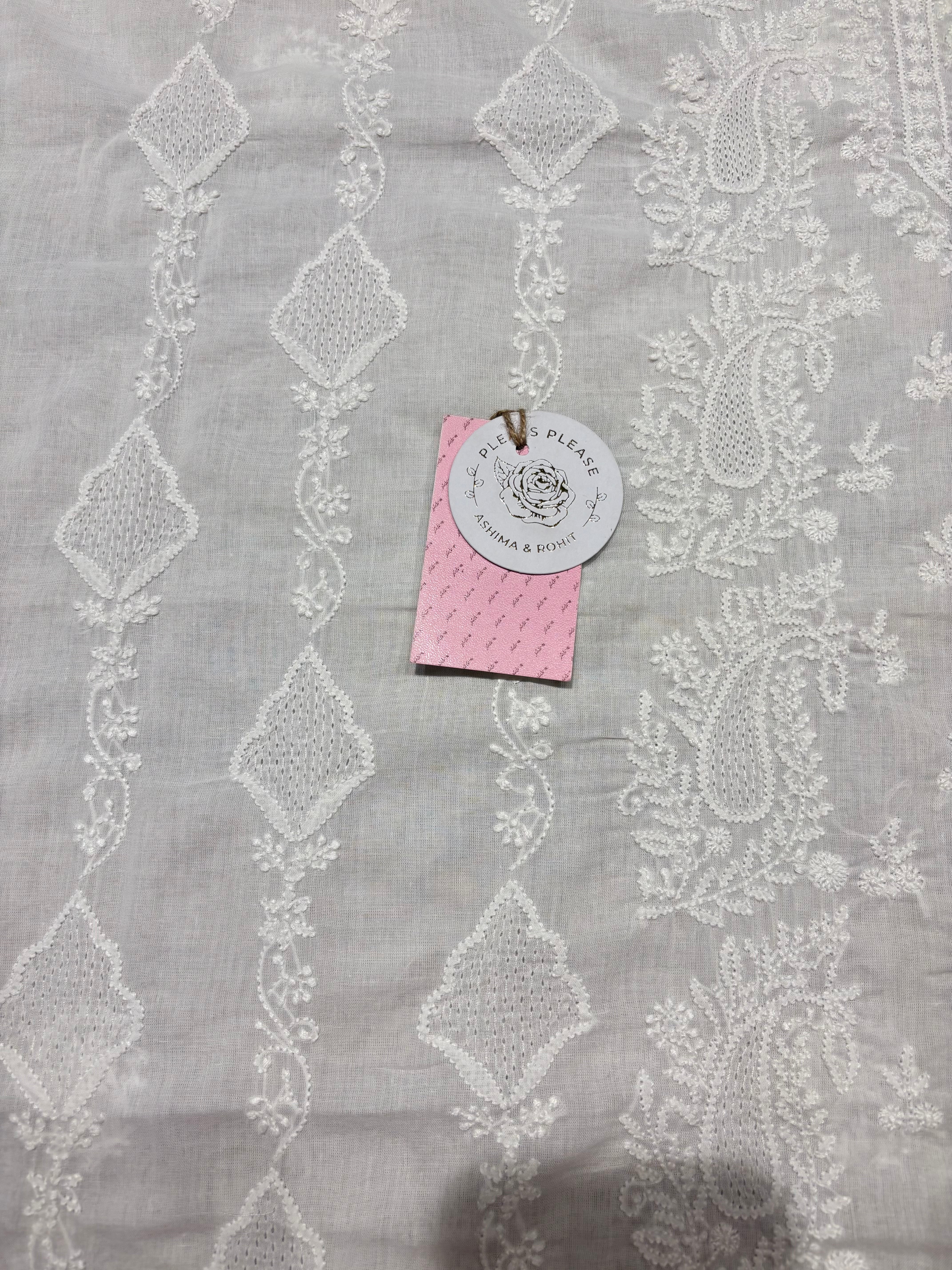 Dyeable Mulmul Chikankari Kurta, Dupatta & Bottom Fabric