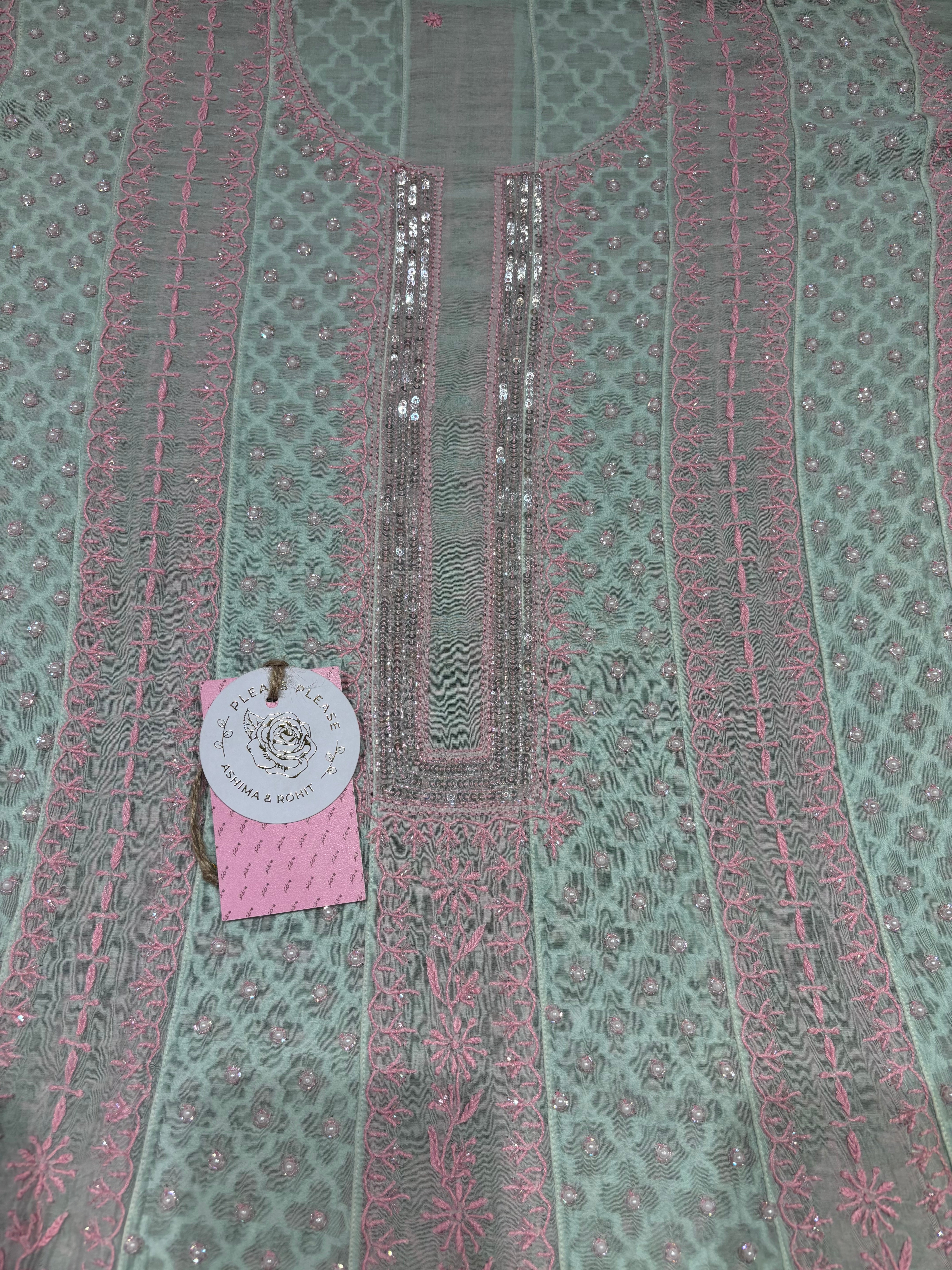 Mint Green Chanderi Mul Chikankari Anarkali & Dupatta Set
