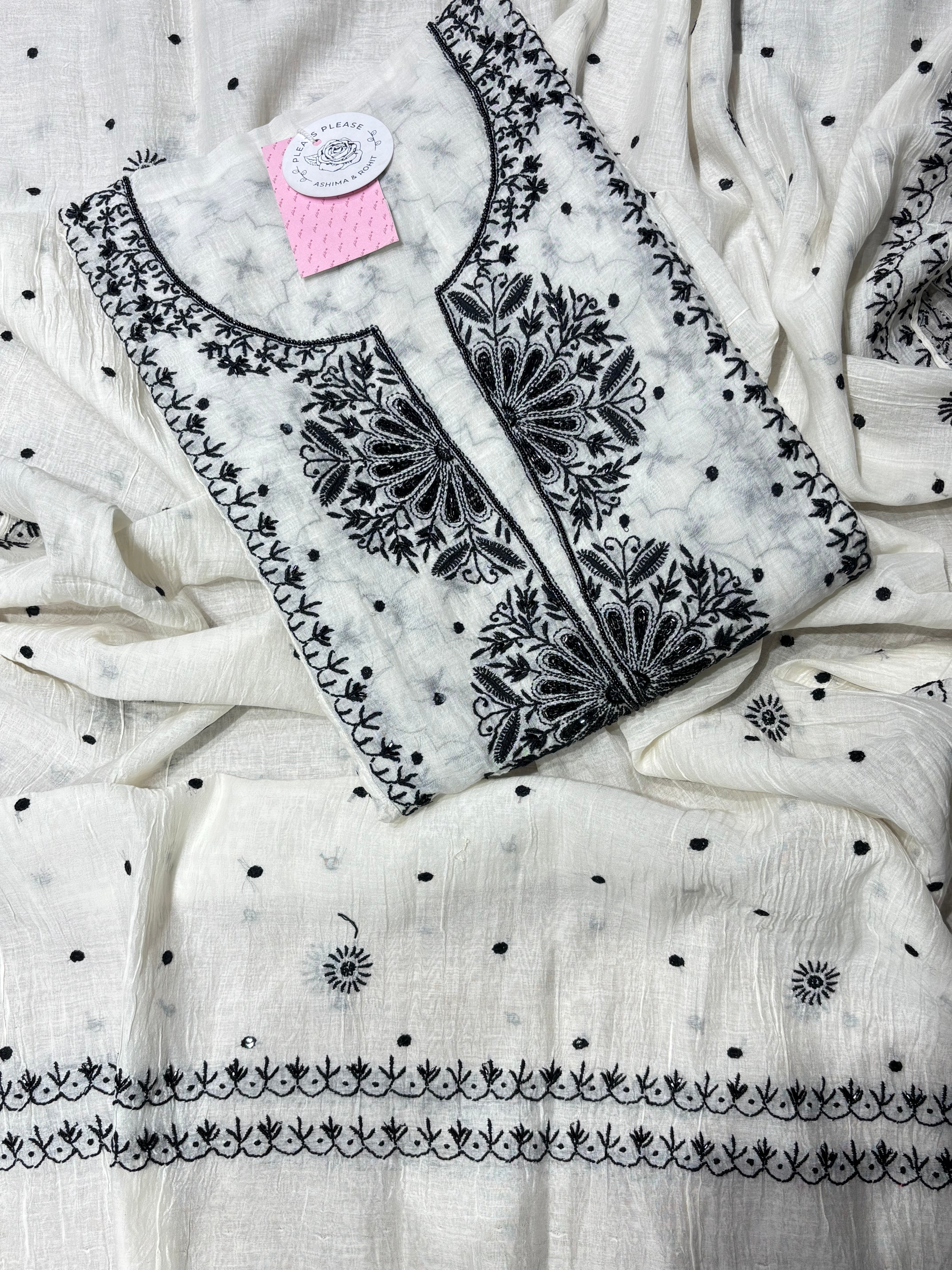 Dyeable Chanderi Mul Chikankari Kurta & Dupatta
