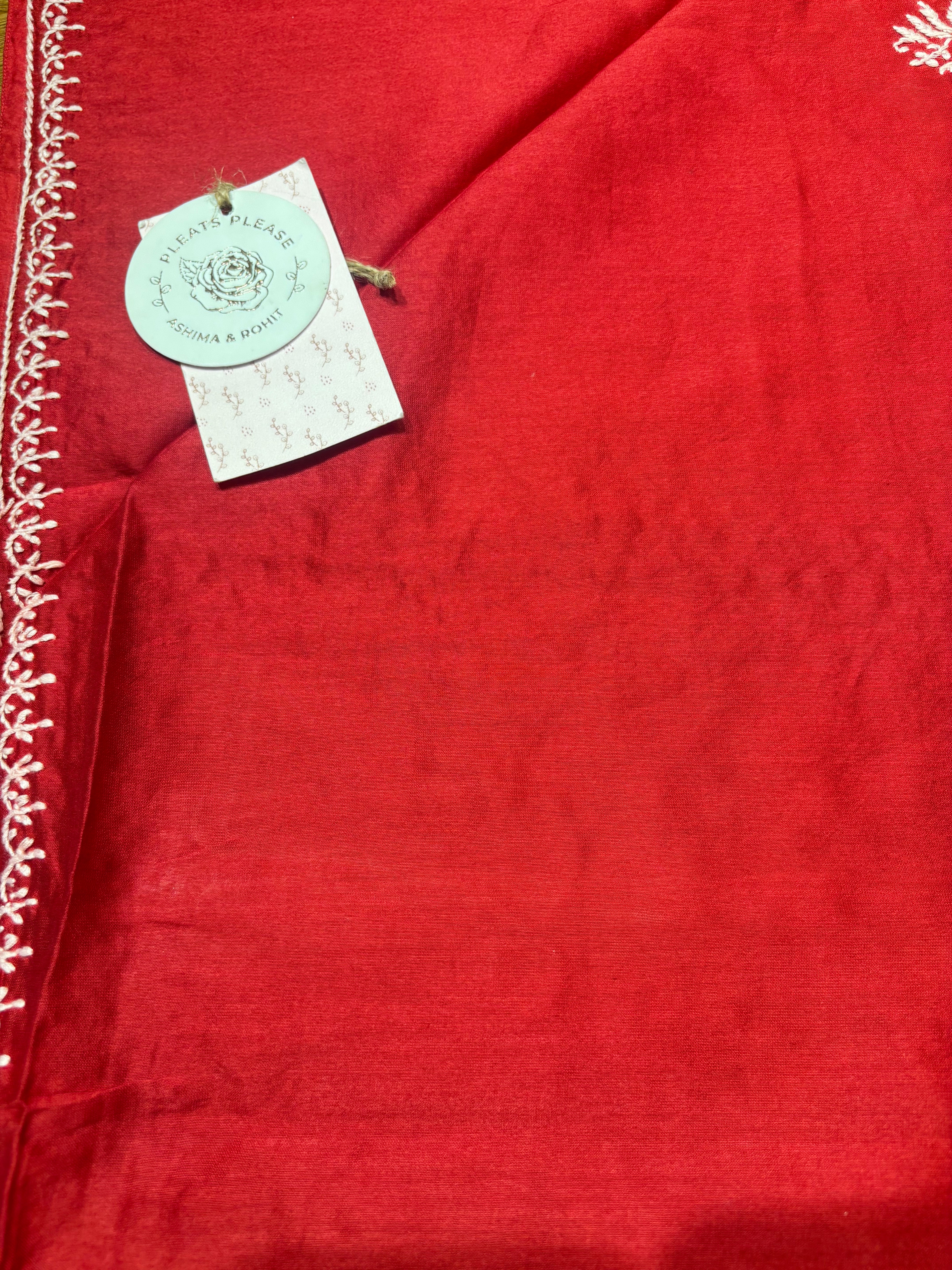 Red Chanderi Silk Chikankari Kaftan