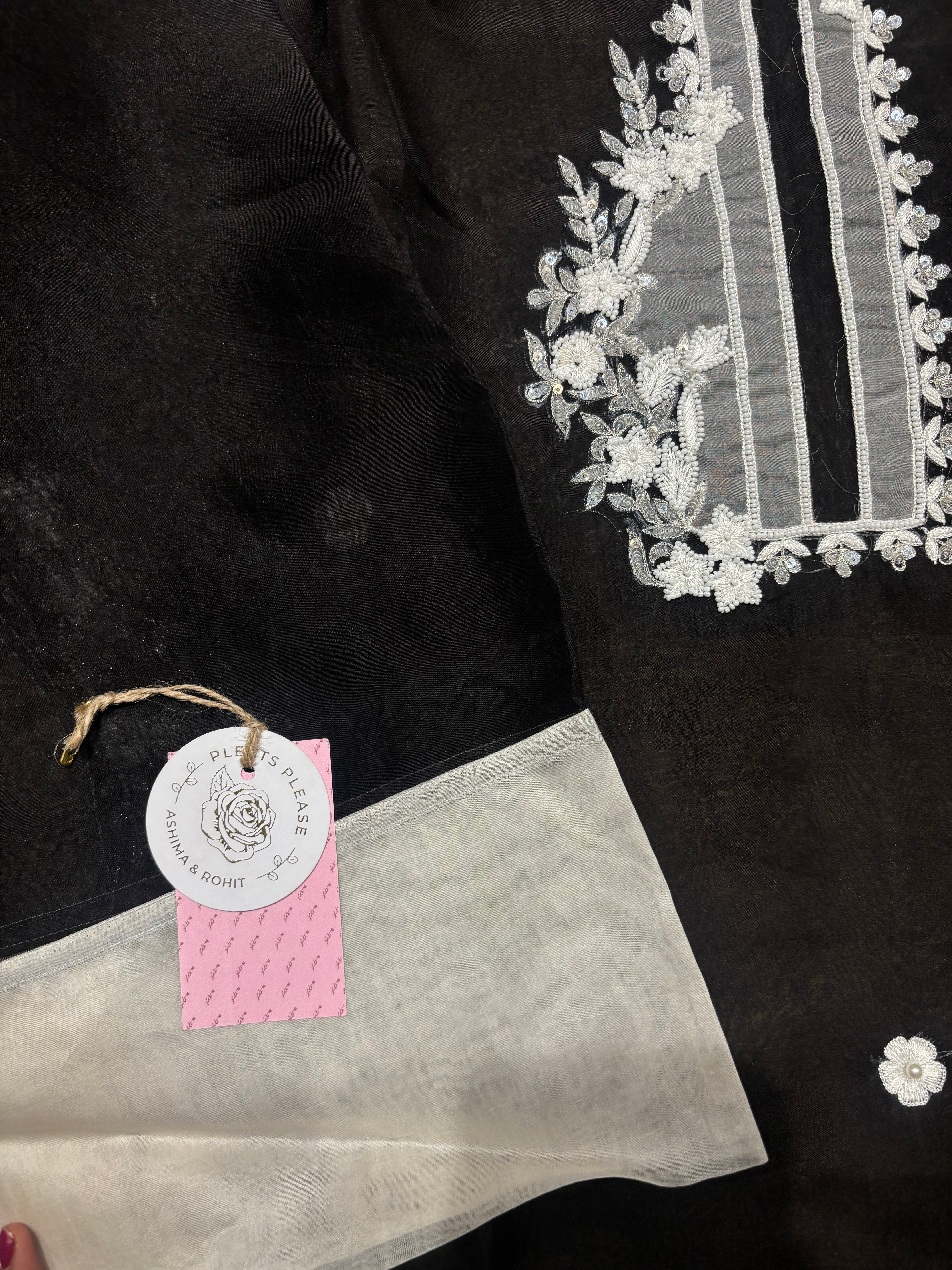 Black & White Pure and Premium Organza Silk Chikankari Kurta and Dupatta Set