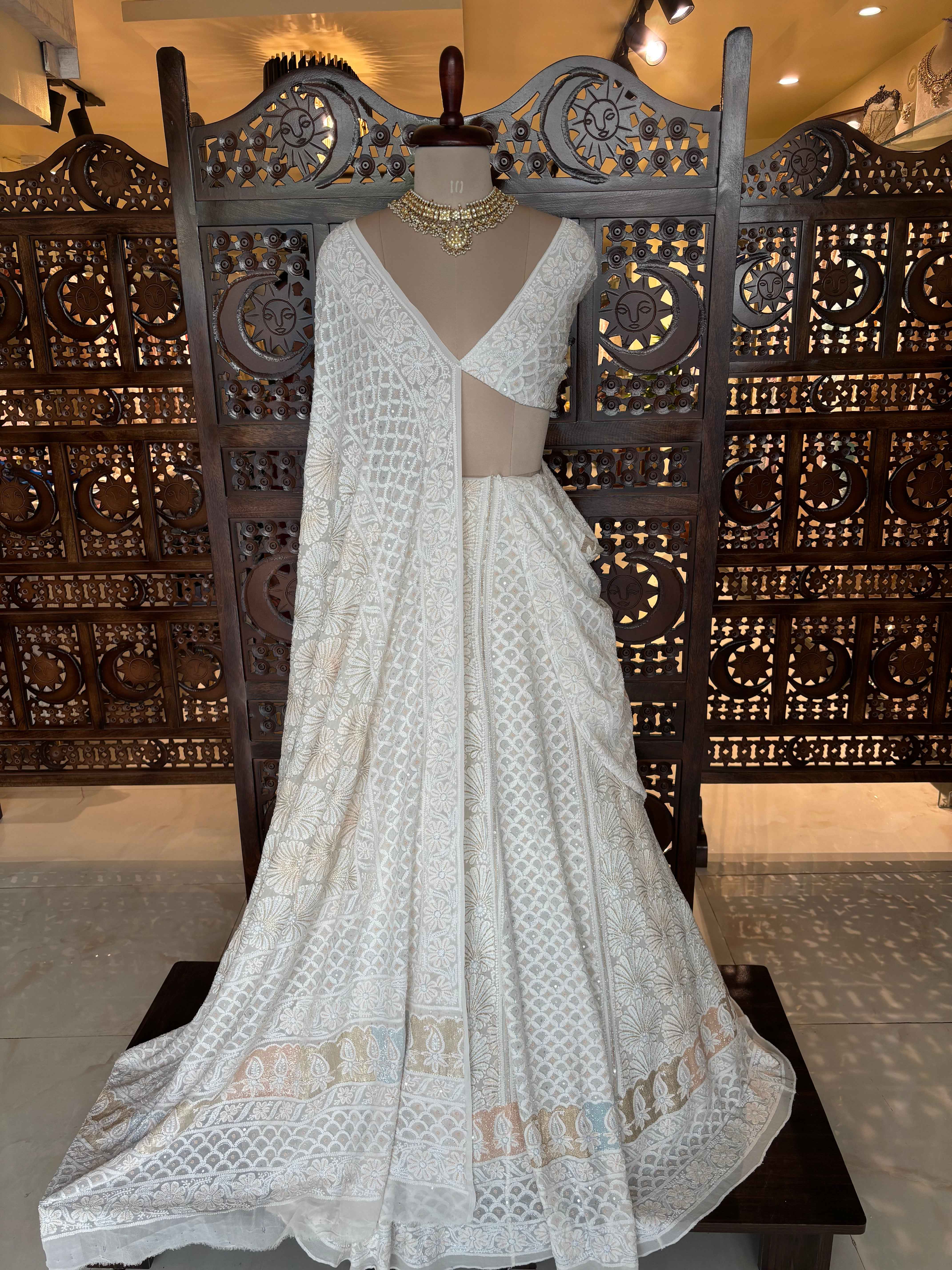 Dyeable Pure & Premium Georgette Chikankari Lehenga & Dupatta Set