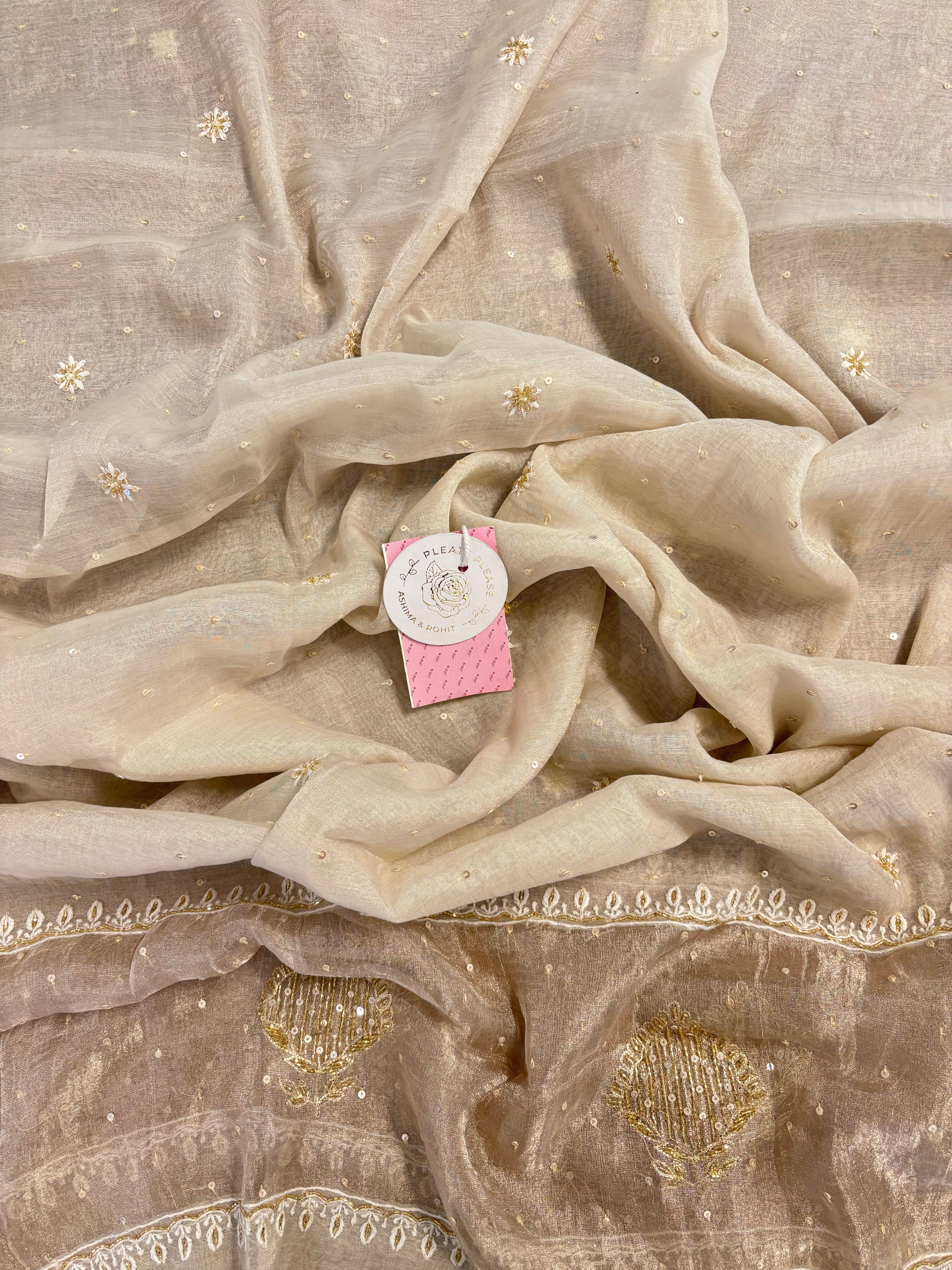 Dyeable Pure Silver Tissue Chikankari Kurta & Dupatta