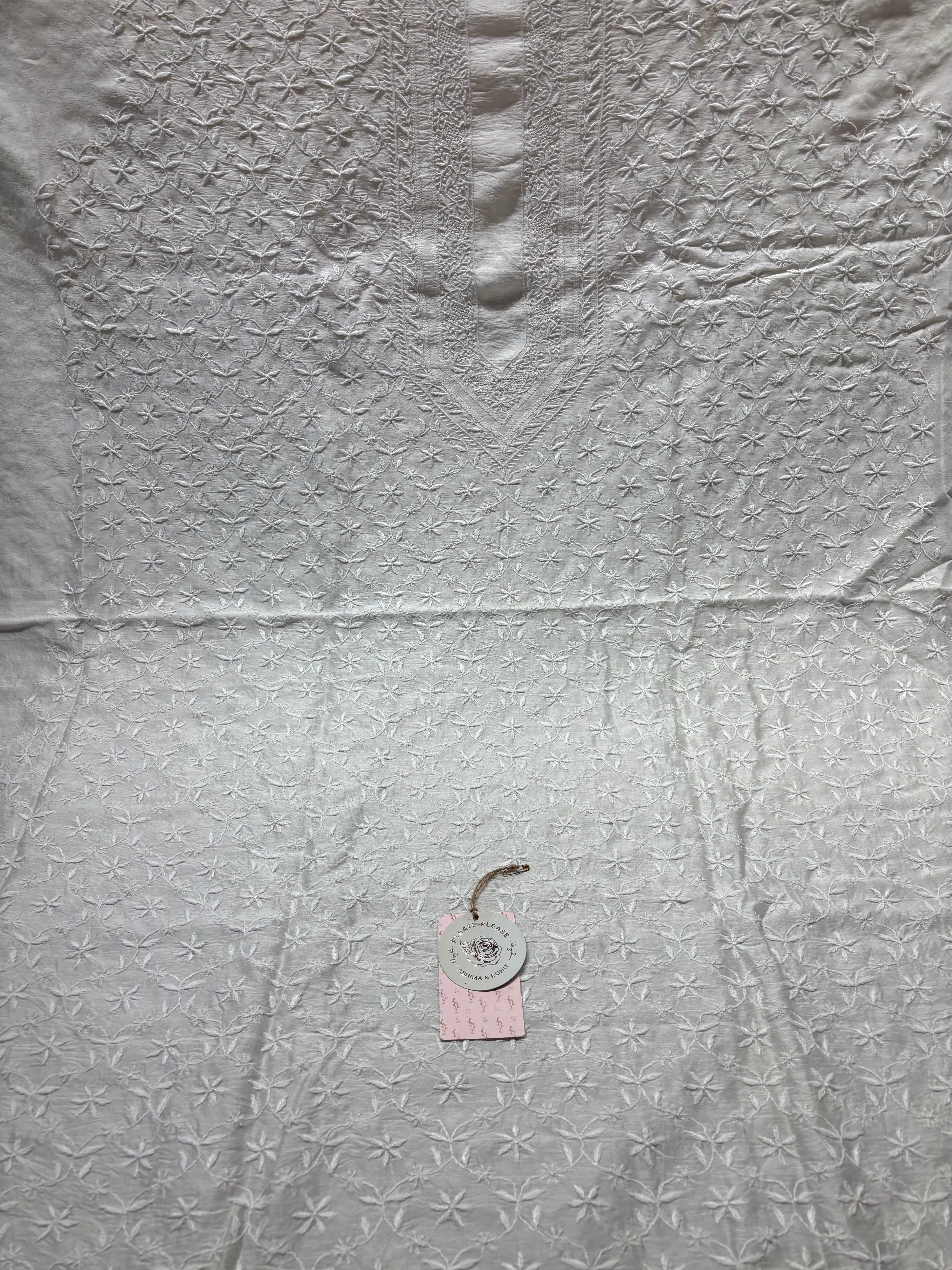Dyeable Chanderi Silk Chikankari Men’s Kurta Fabric