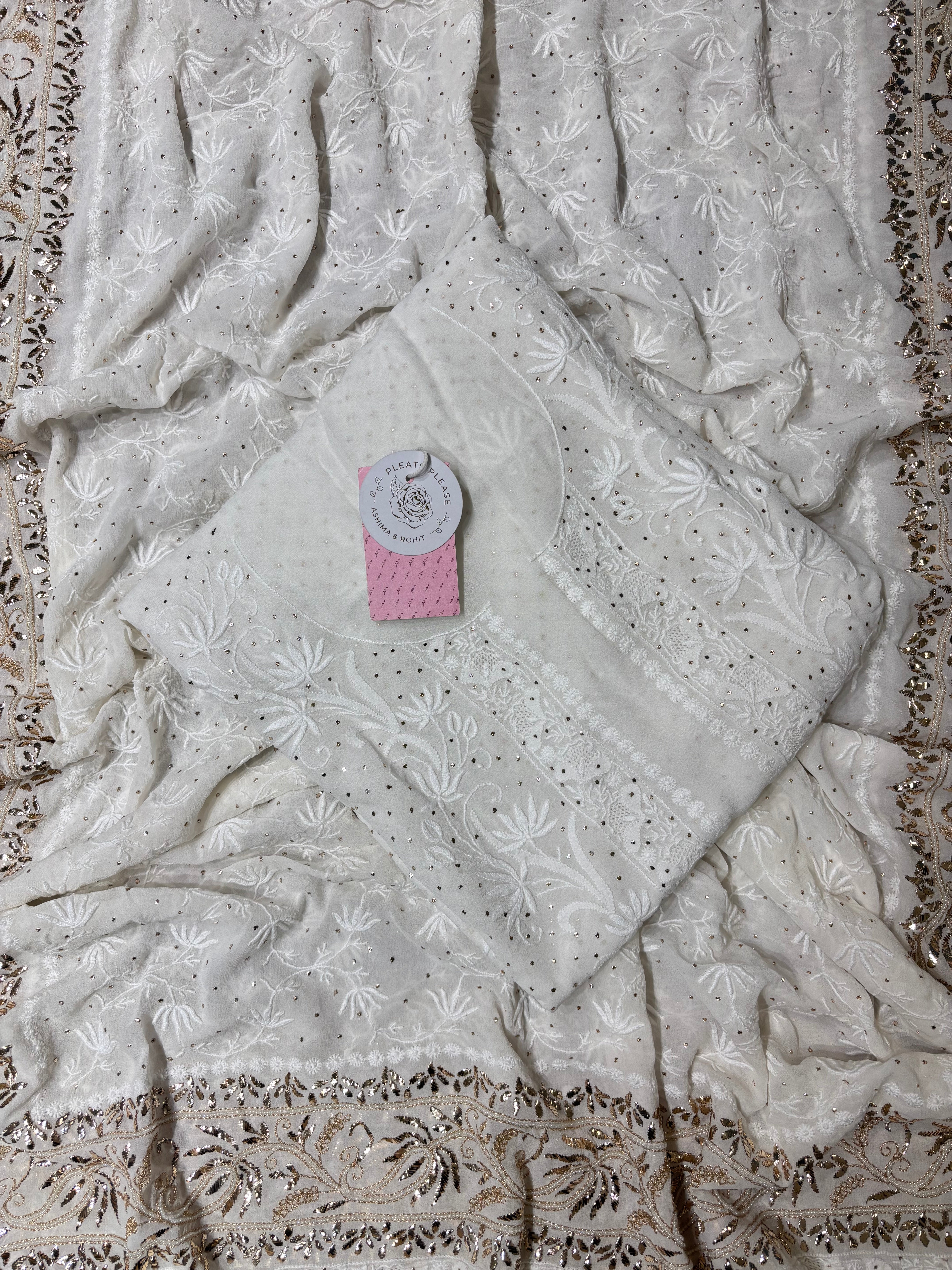 Dyeable Pure & Premium Georgette Chikankari Mukaish Kurta & Dupatta