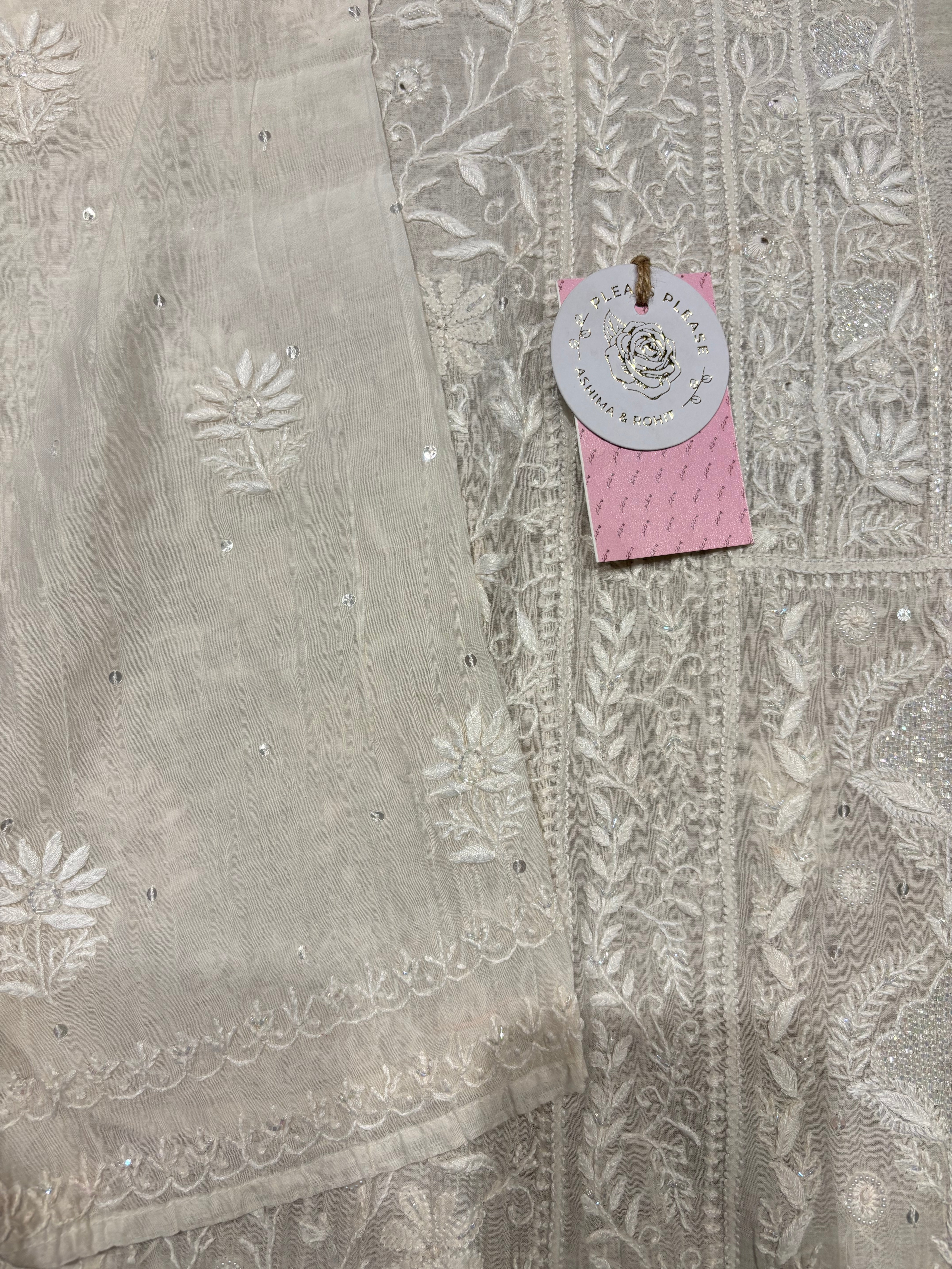 Dyeable Chanderi Mul Chikankari Kurta and Dupatta Set