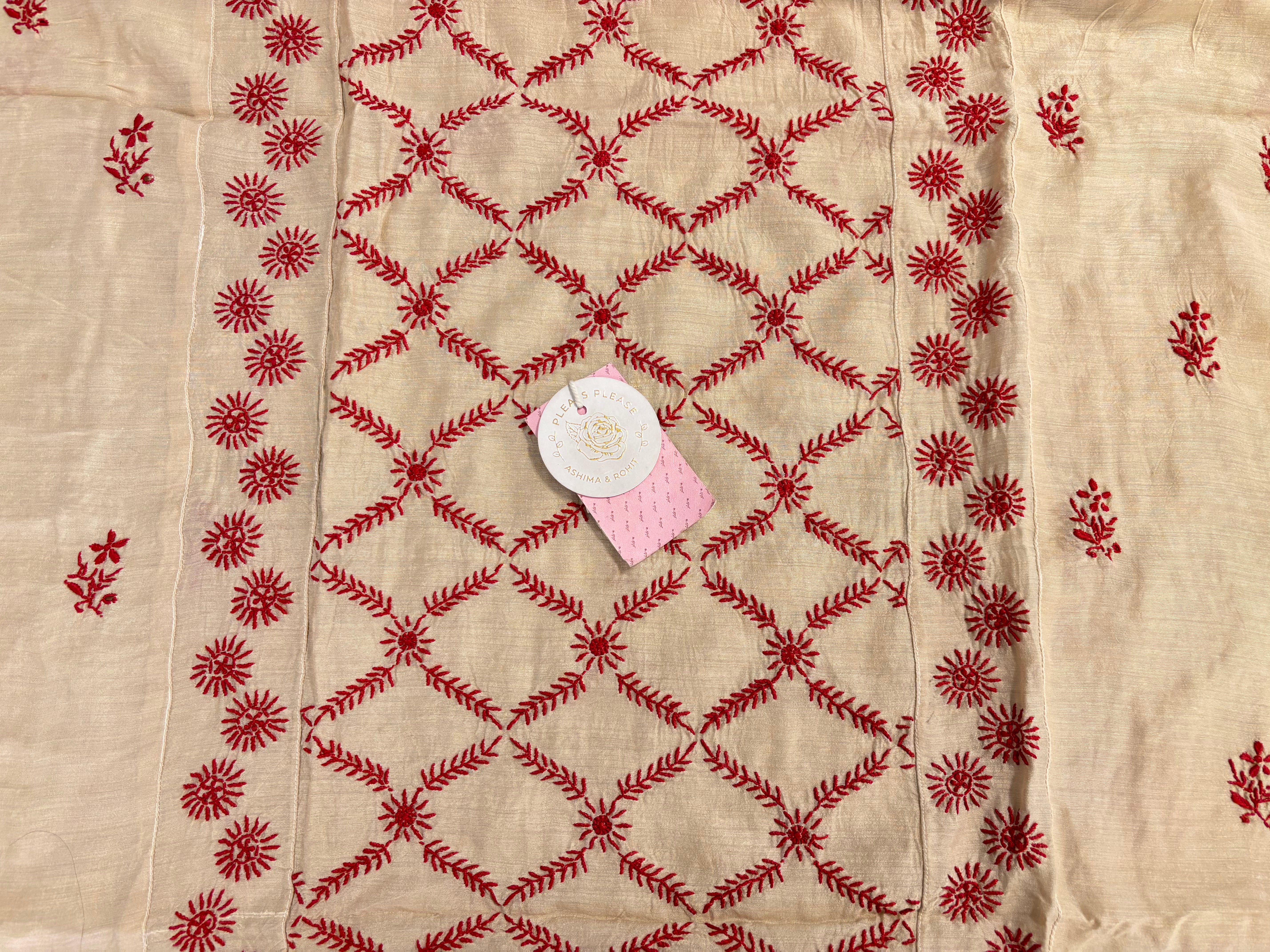 Dyeable Munga Silk Chikankari Kurta & Dupatta Set - Pleats PleaseChikankari