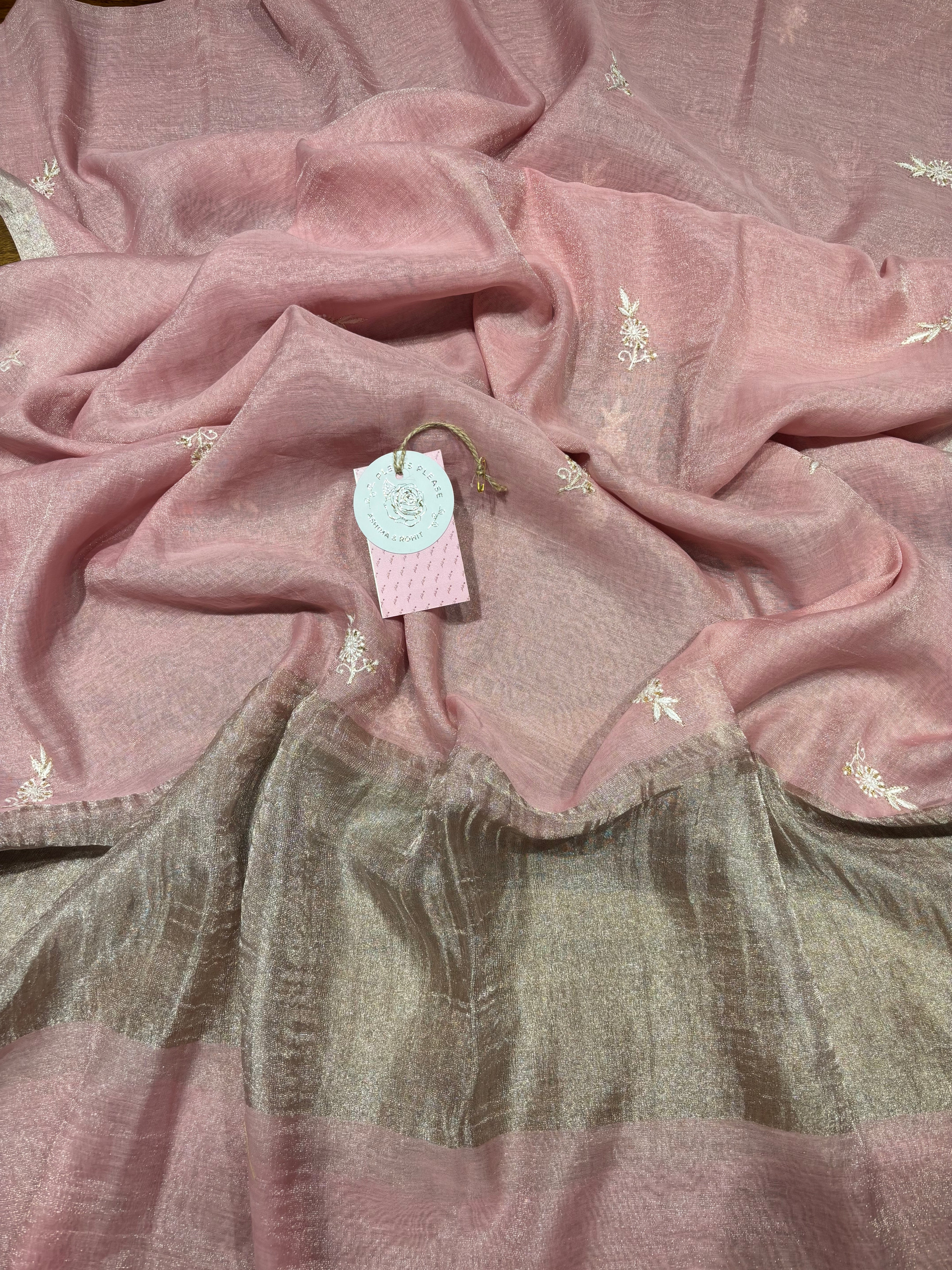 Pink Pure & Premium Tissue Chikankari Kurta & Dupatta Set