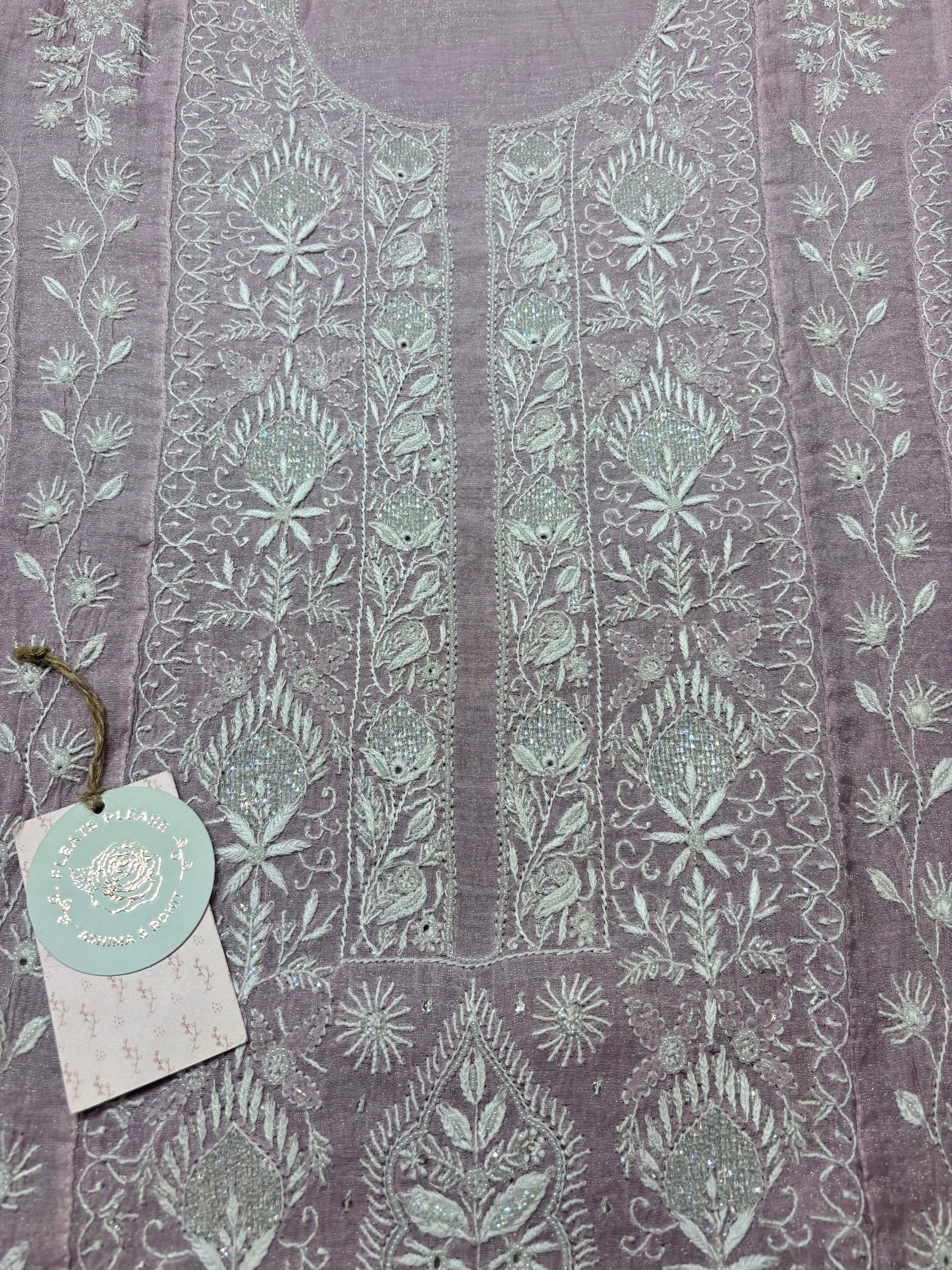 Lilac Tissue Chikankari Kalidar kurta and Dupatta set