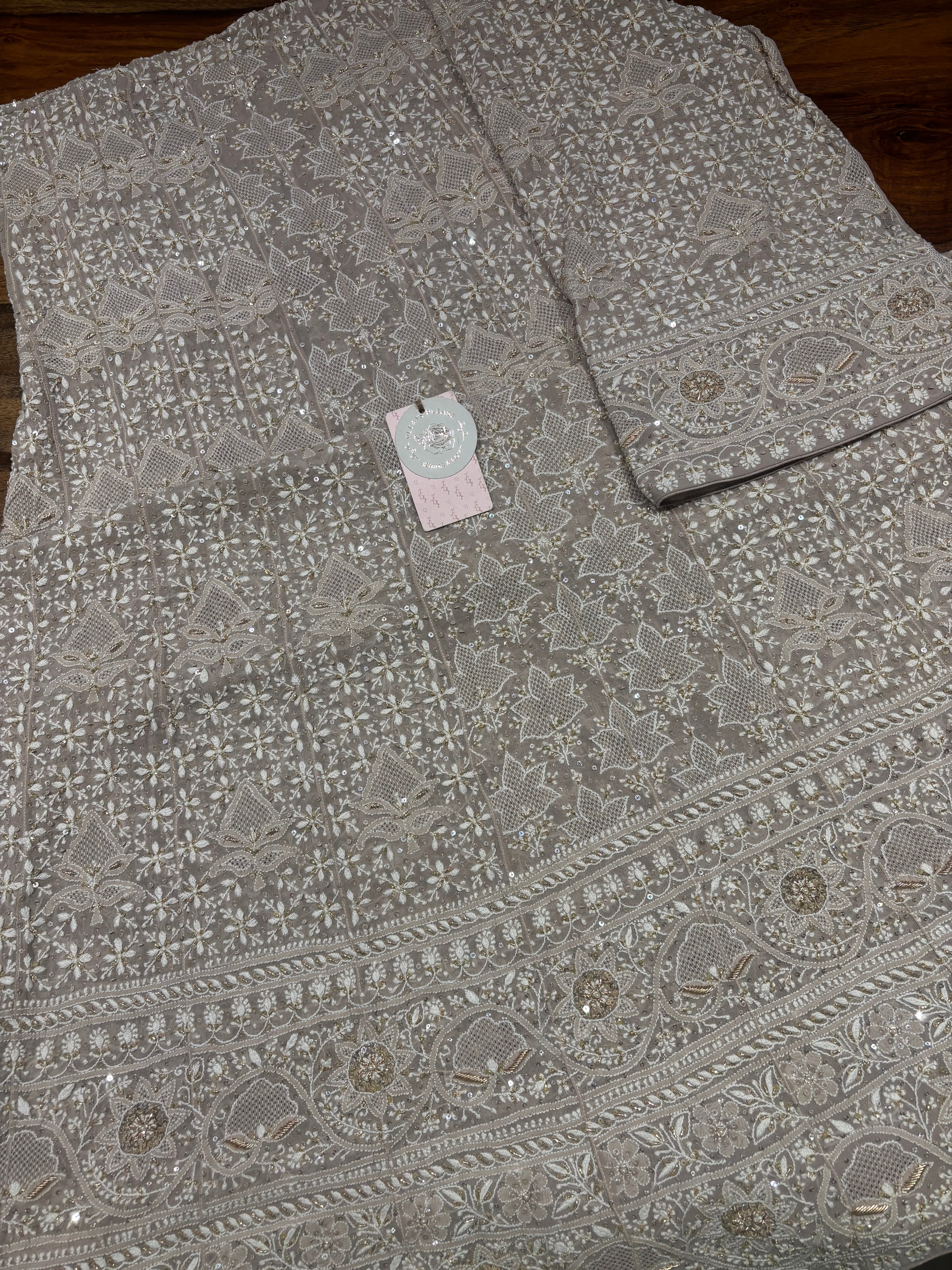 Lavender Gray Pure & Premium ek taar Georgette Chikankari Anarkali & Dupatta Set