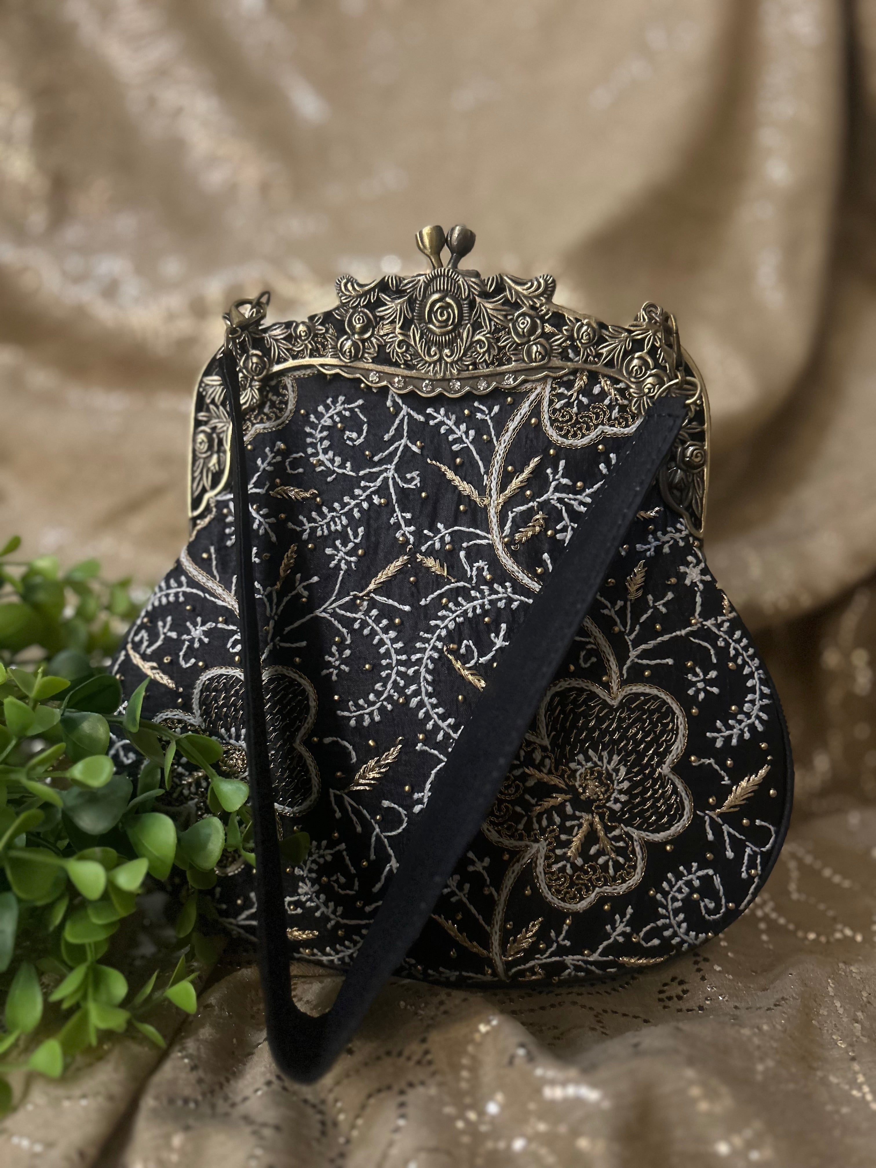 Black Chikankari Clutch Bag - Pleats PleaseChikankari