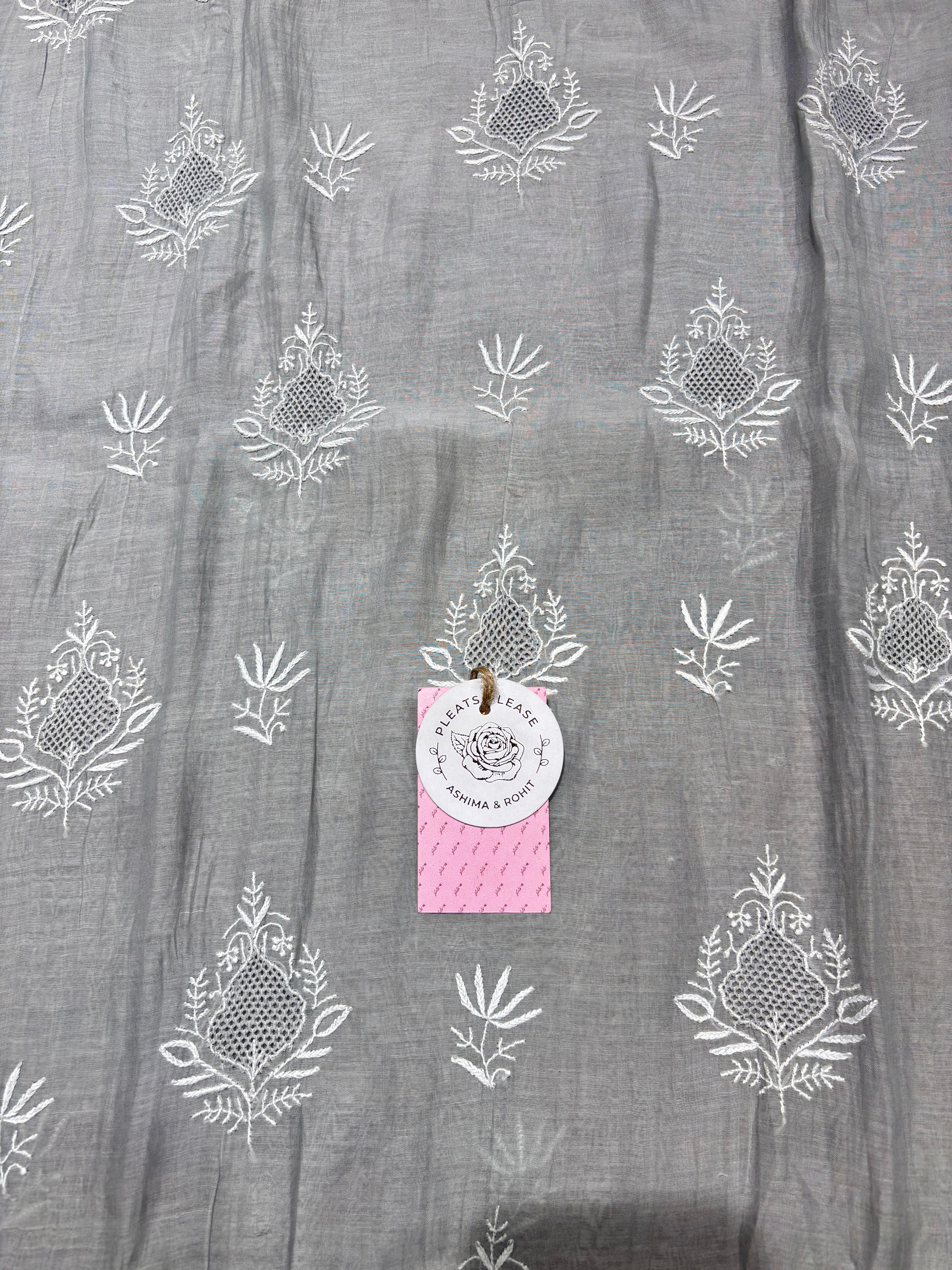 Gray Chanderi Mul Chikankari Kurta & Dupatta Set