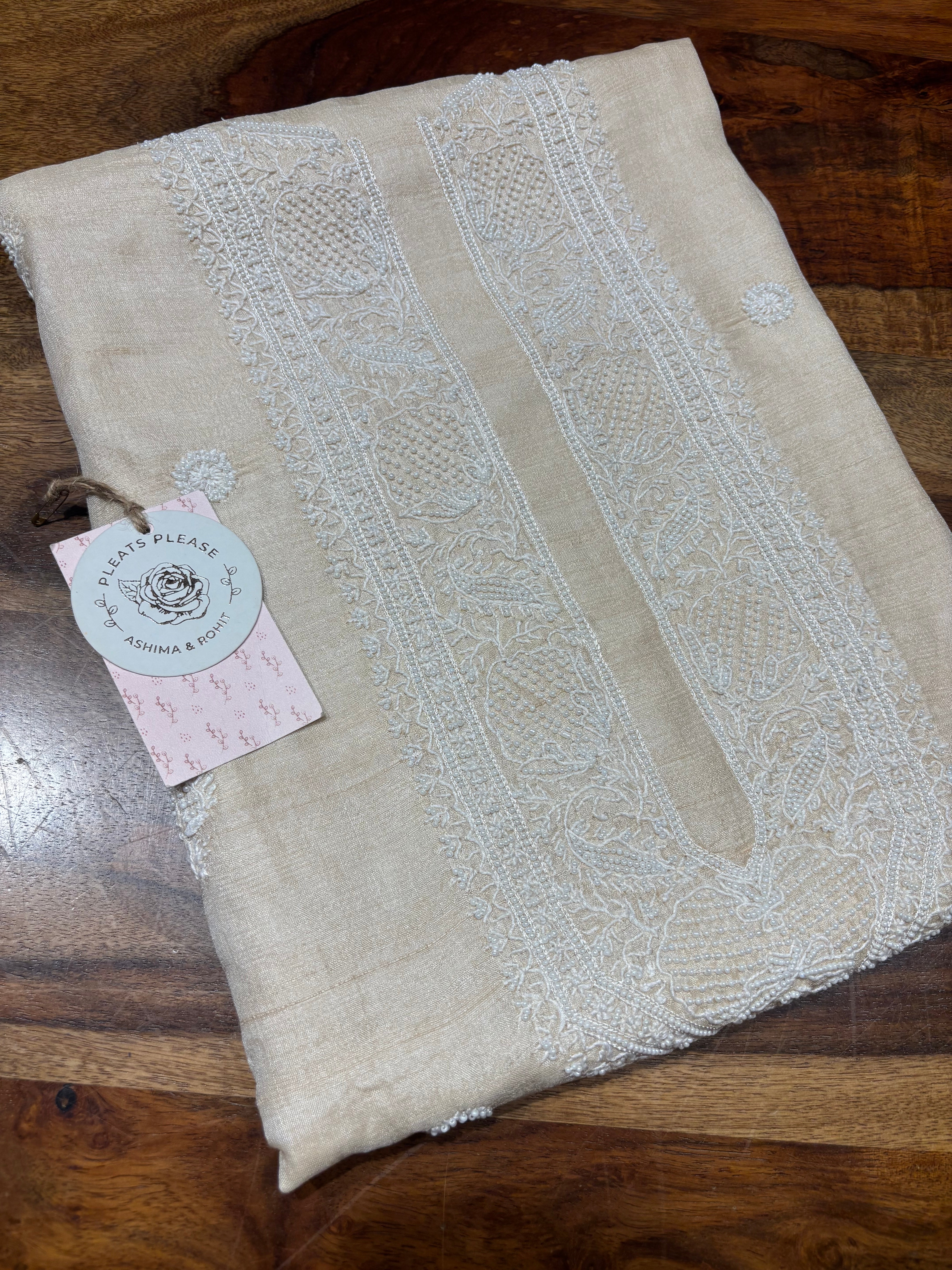 Dyeable Tussar  Silk Chikankari Men’s Kurta Fabric