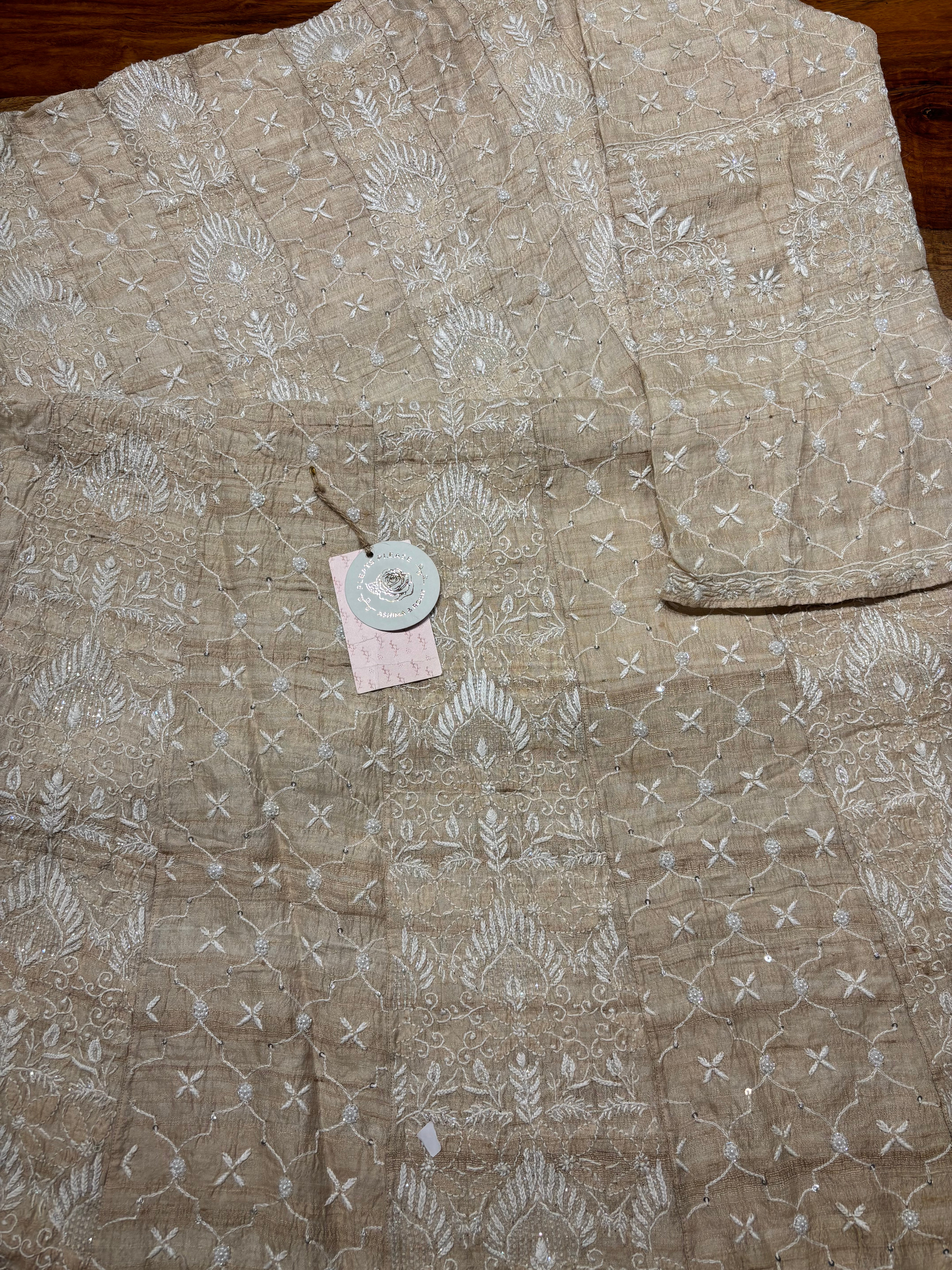Dyeable Pure Tussar Silk Chikankari Anarkali & Dupatta Set