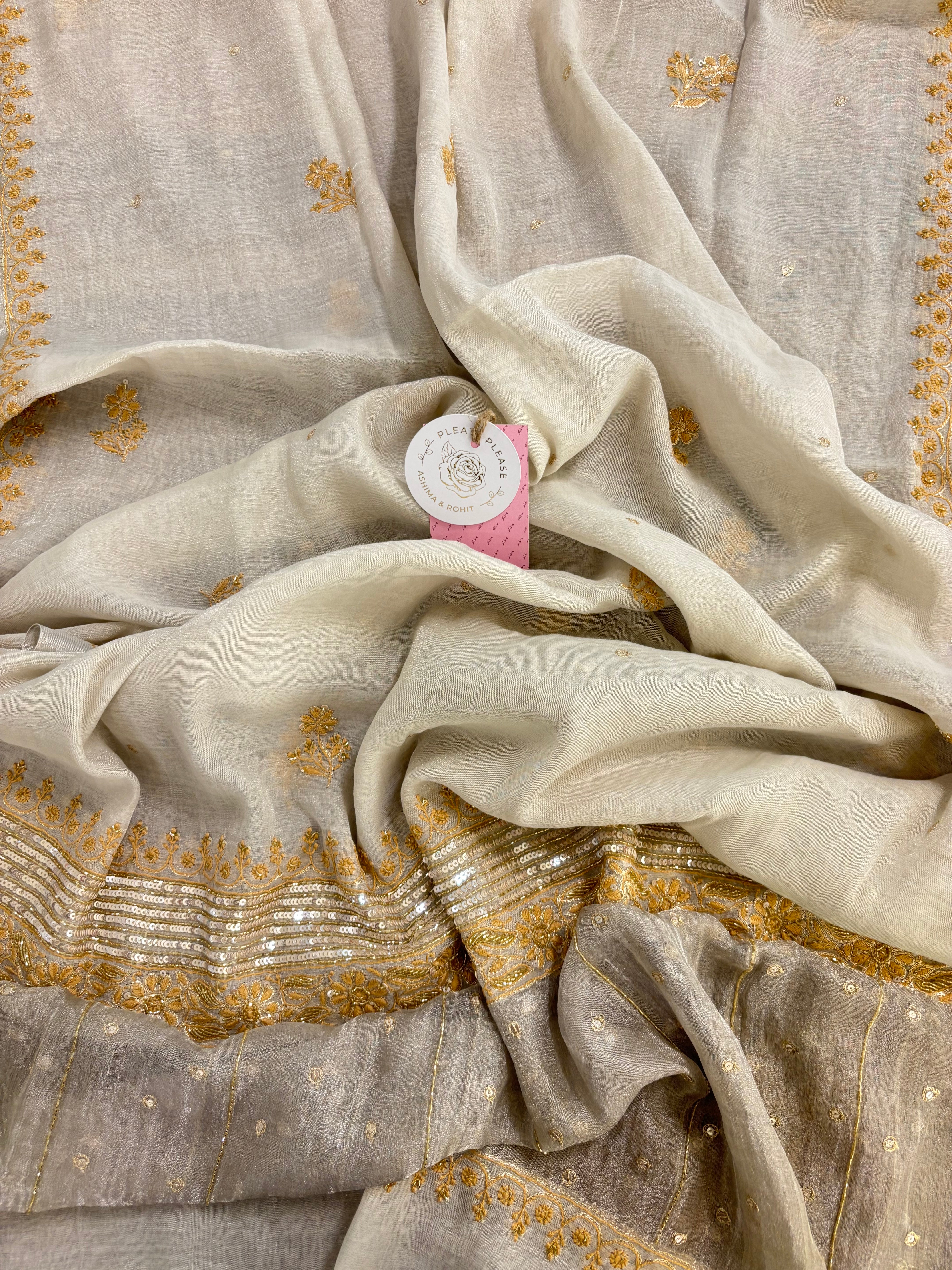 Dyeable Pure & Premium Tissue Ivory Silver Chikankari Anarkali & Dupatta