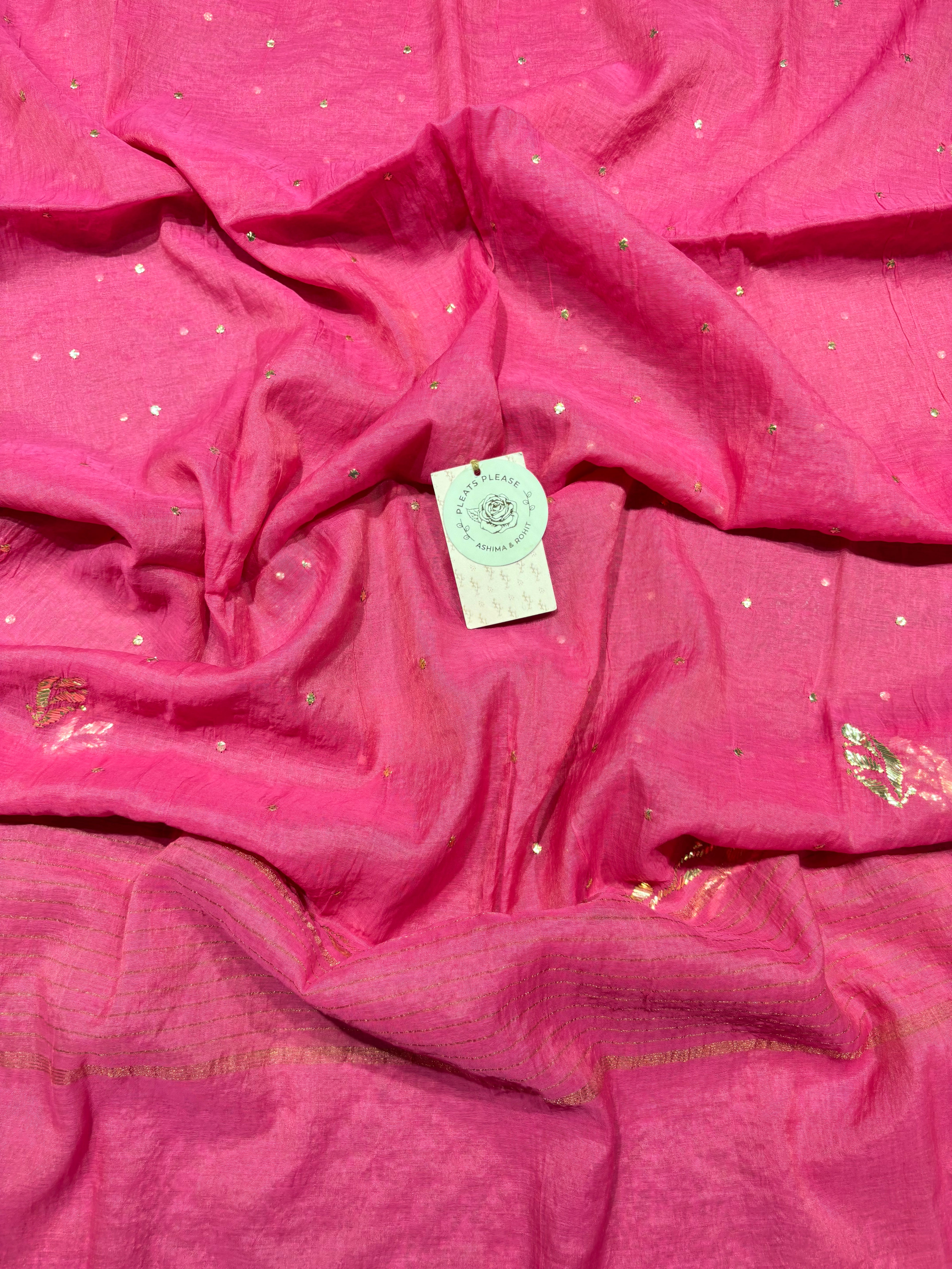 Magenta Pink Chanderi Mul Mukaish Tunic Kurta and dupatta Set
