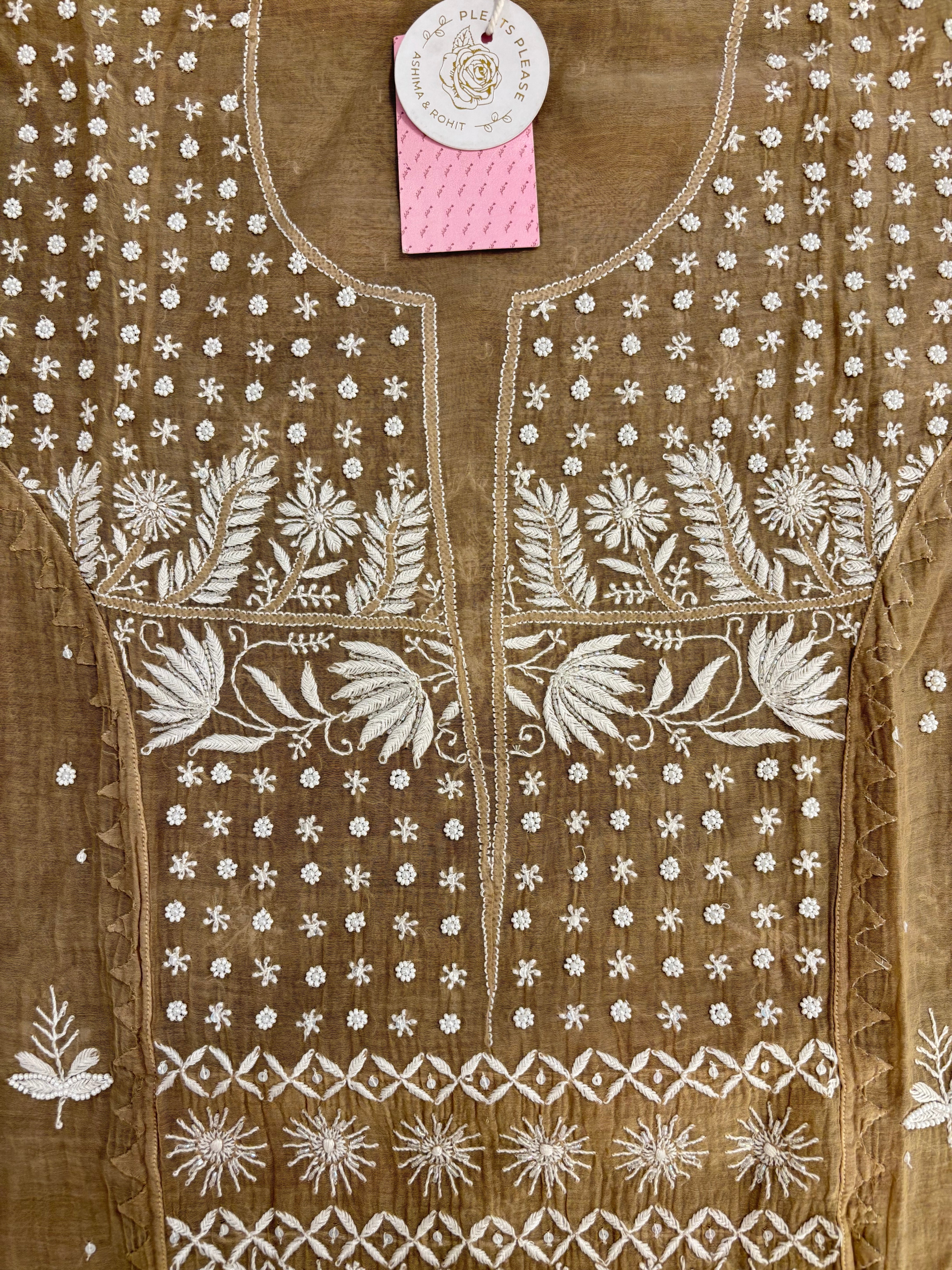 Camel Brown Chanderi Mul Chikankari Kurta & Dupatta