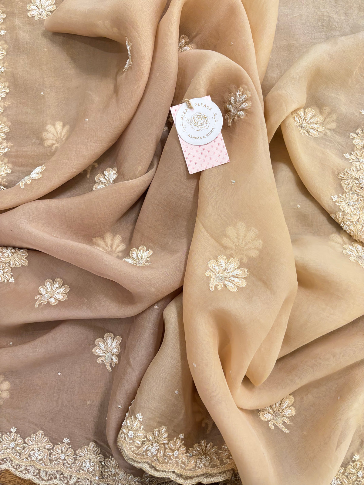 Peach Ombré Pure Organza Chikankari Anarkali,Dupatta With Bottom