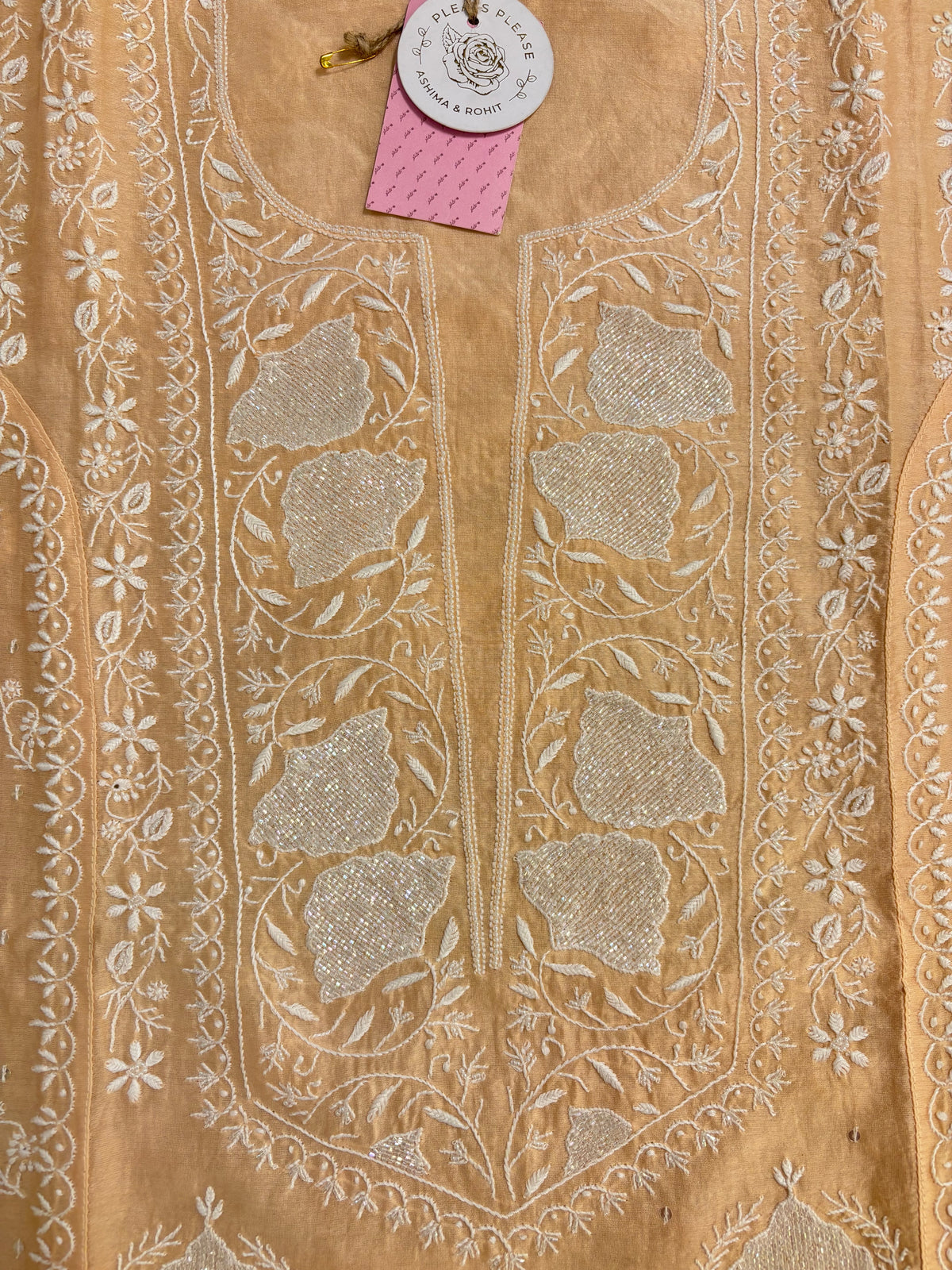 Gold Cream Chanderi Chikankari Kurta & Dupatta